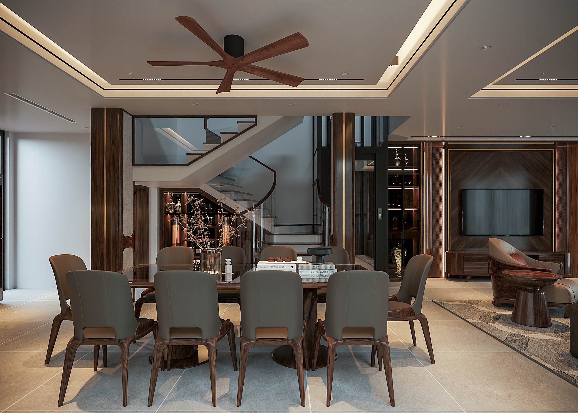 Bàn ăn 10 ghế hiện đại gỗ óc chó tự nhiên