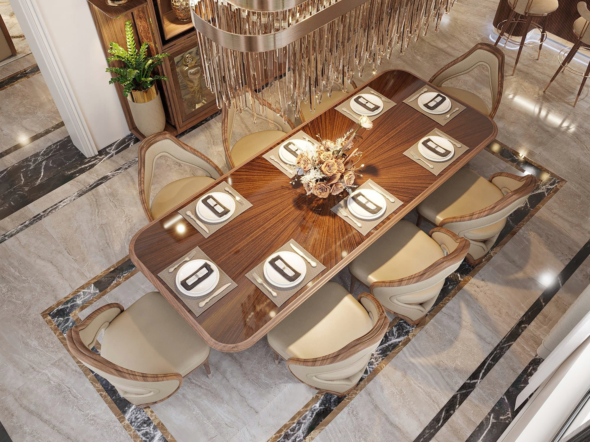 Bàn ăn cơm – Tâm điểm gắn kết trong không gian sống hiện đại Bàn ăn cơm gỗ óc chó tự nhiên sang trọng và hiện đại