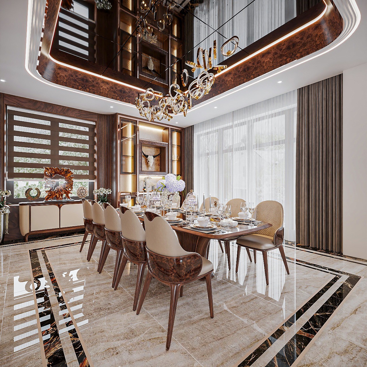 Bàn ăn gia đình – lựa chọn tinh tế cho không gian ấm cúng Bàn ăn gia đình gỗ óc chó sang trọng 10 ghế