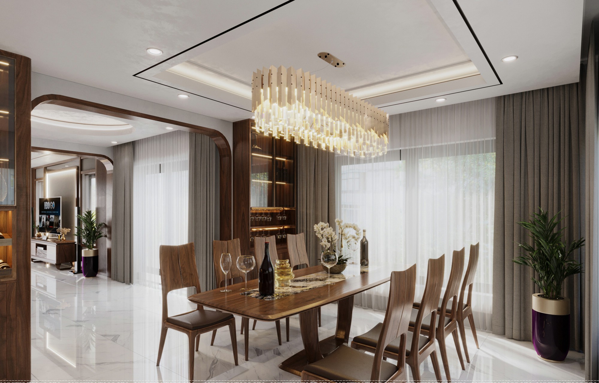 Bàn ăn gỗ cao cấp gỗ óc chó màu nâu gụ