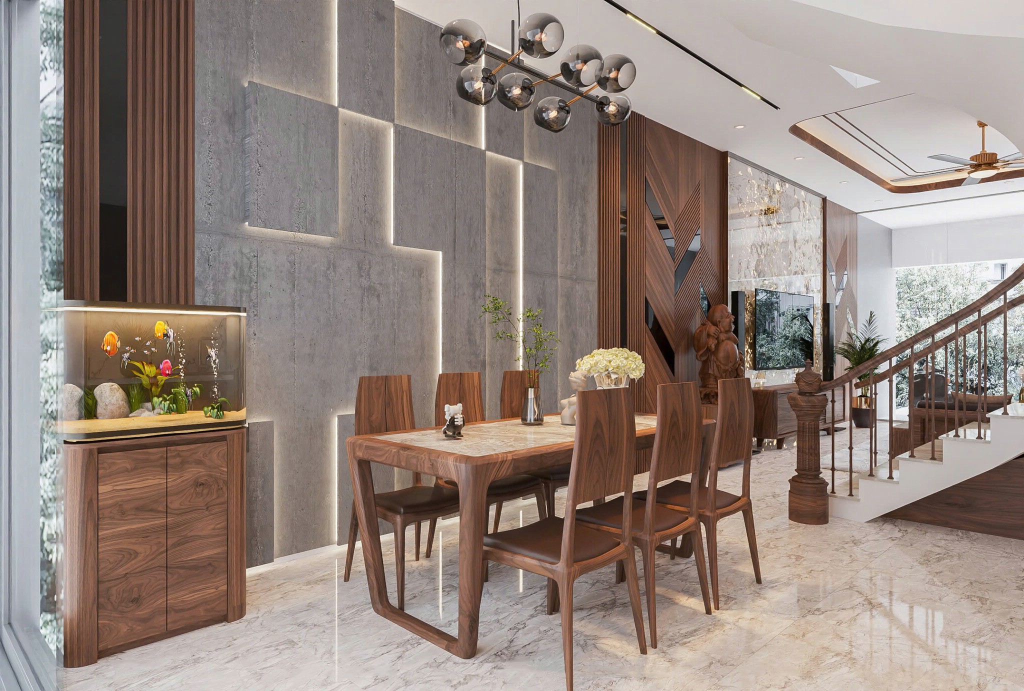 Bàn ăn gỗ óc chó 6 ghế sang trọng