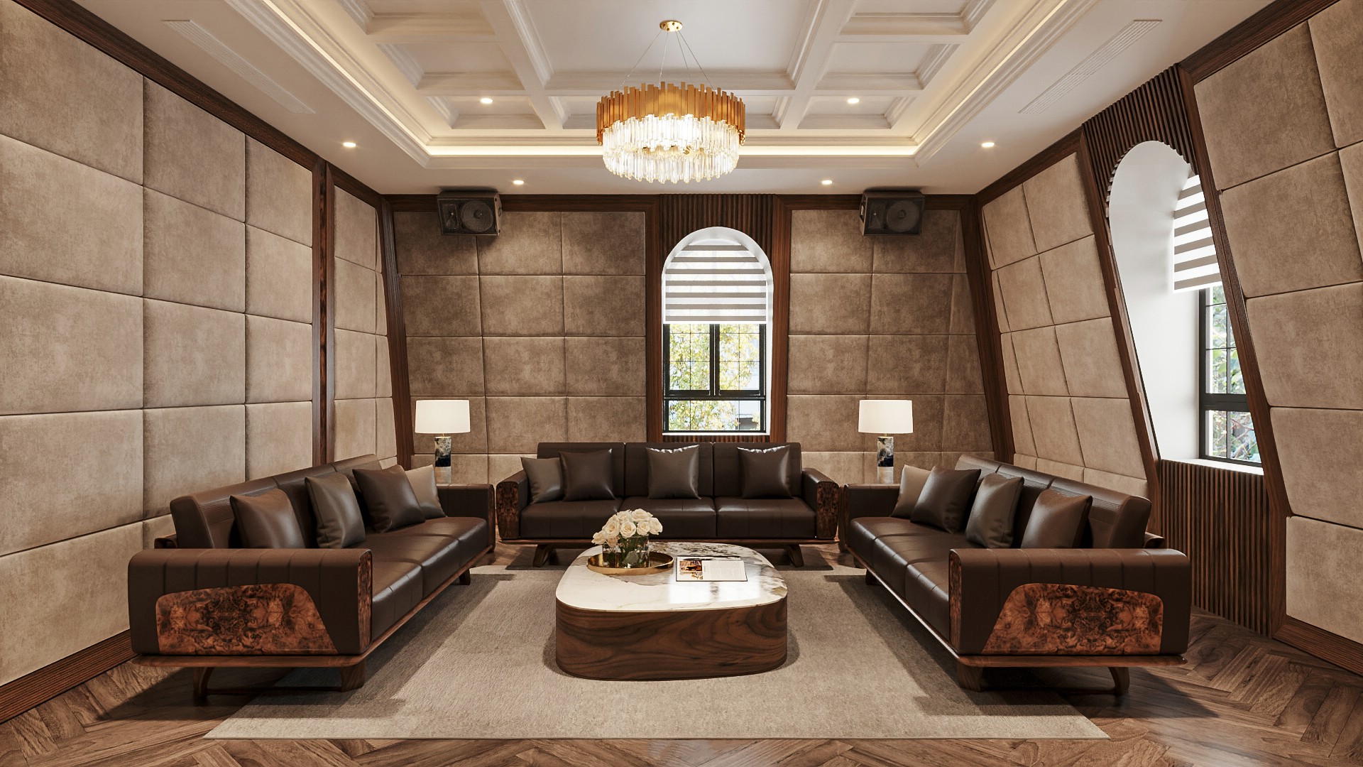 Bàn ghế sofa gỗ óc chó sang trọng hiện đại