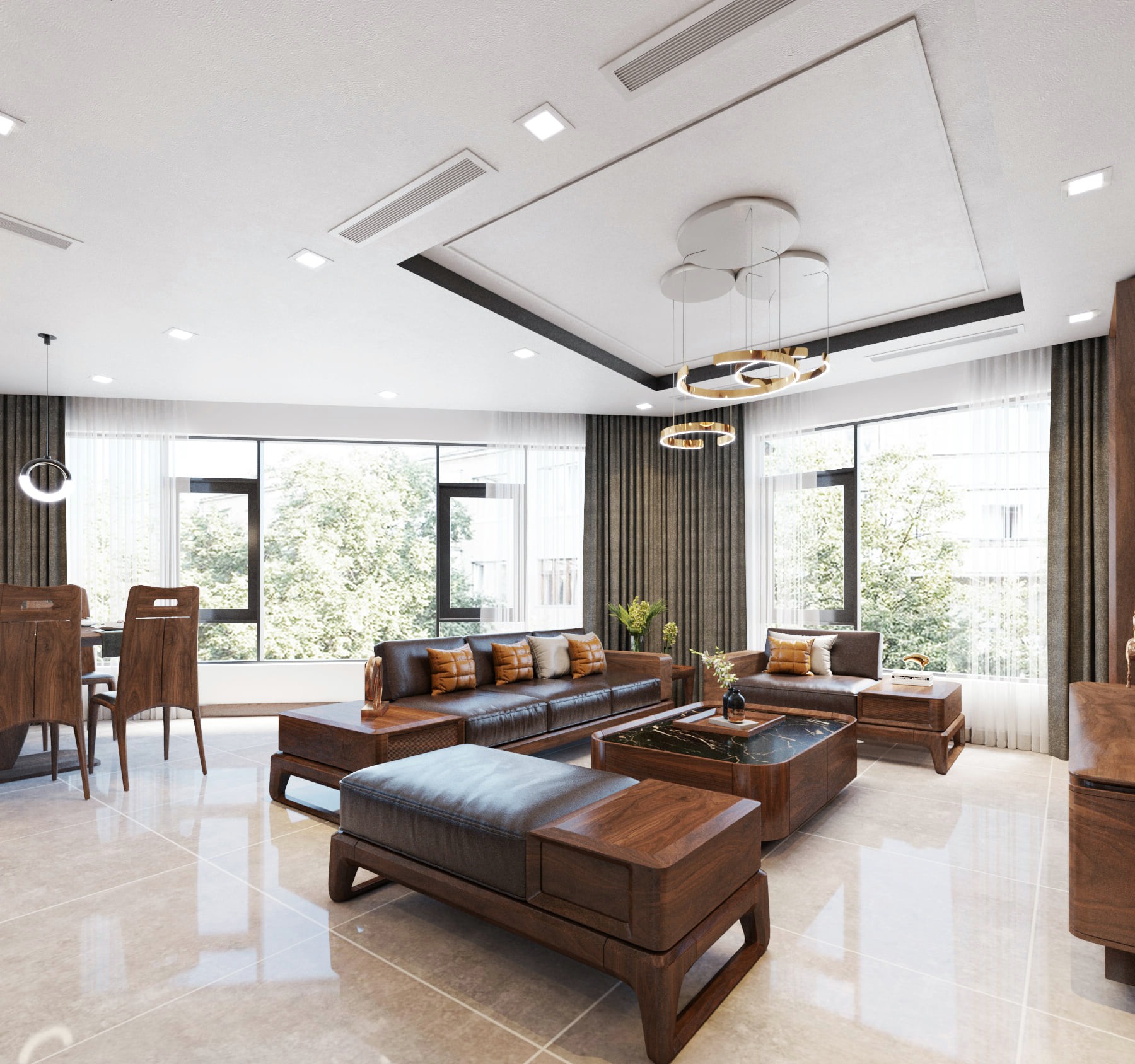 Bộ bàn ghế sofa gỗ tự nhiên hiện đại với bàn trà mặt đá đen sang trọng Bộ bàn ghế sofa gỗ tự nhiên hiện đại với bàn trà mặt đá đen sang trọng