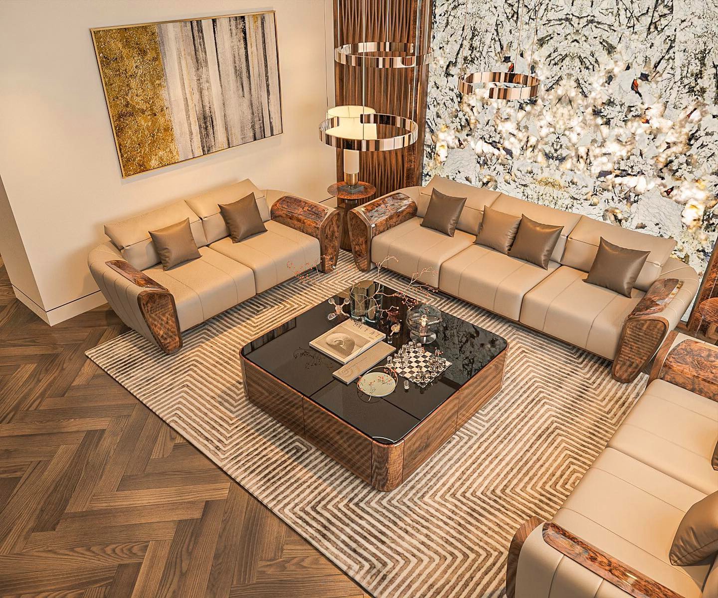 Bàn trà bàn sofa hiện đại hình hộp vuông mặt kính đen và khung gỗ óc chó Bàn trà bàn sofa hiện đại hình hộp vuông mặt kính đen và khung gỗ óc chó