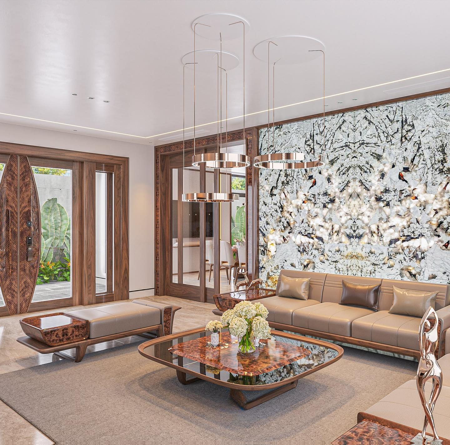 Bàn trà hiện đại mặt gỗ veneer nu và kính trong suốt khung gỗ nâu đậm sang trọng Bàn trà hiện đại mặt gỗ veneer nu và kính trong suốt khung gỗ nâu đậm sang trọng