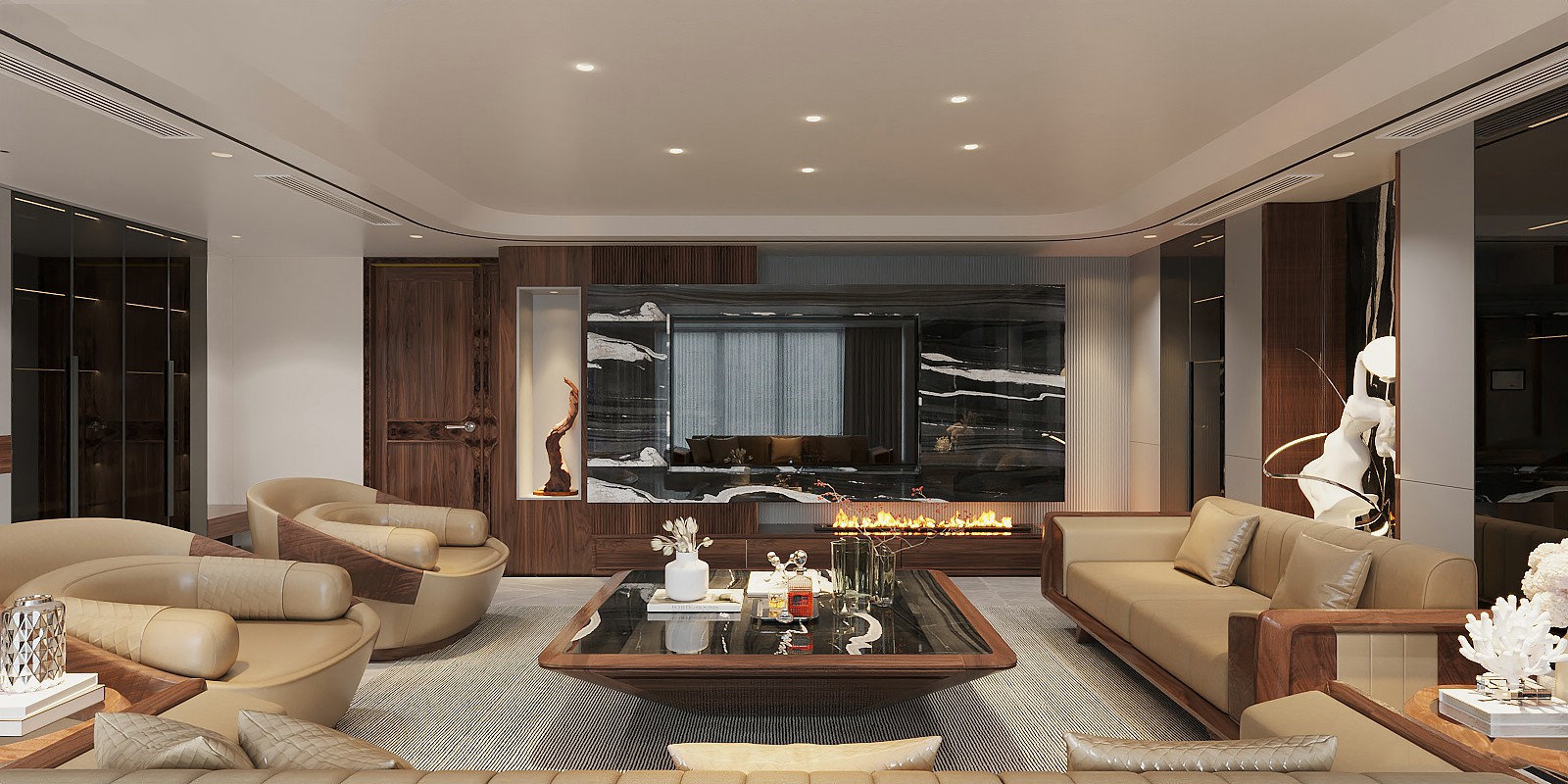 Bàn trà mặt đá cao cấp với mặt đá đen vân tía trắng và khung gỗ óc chó sang trọng Bàn trà mặt đá cao cấp hình vuông vân tía trắng kết hợp khung gỗ tự nhiên màu nâu đậm