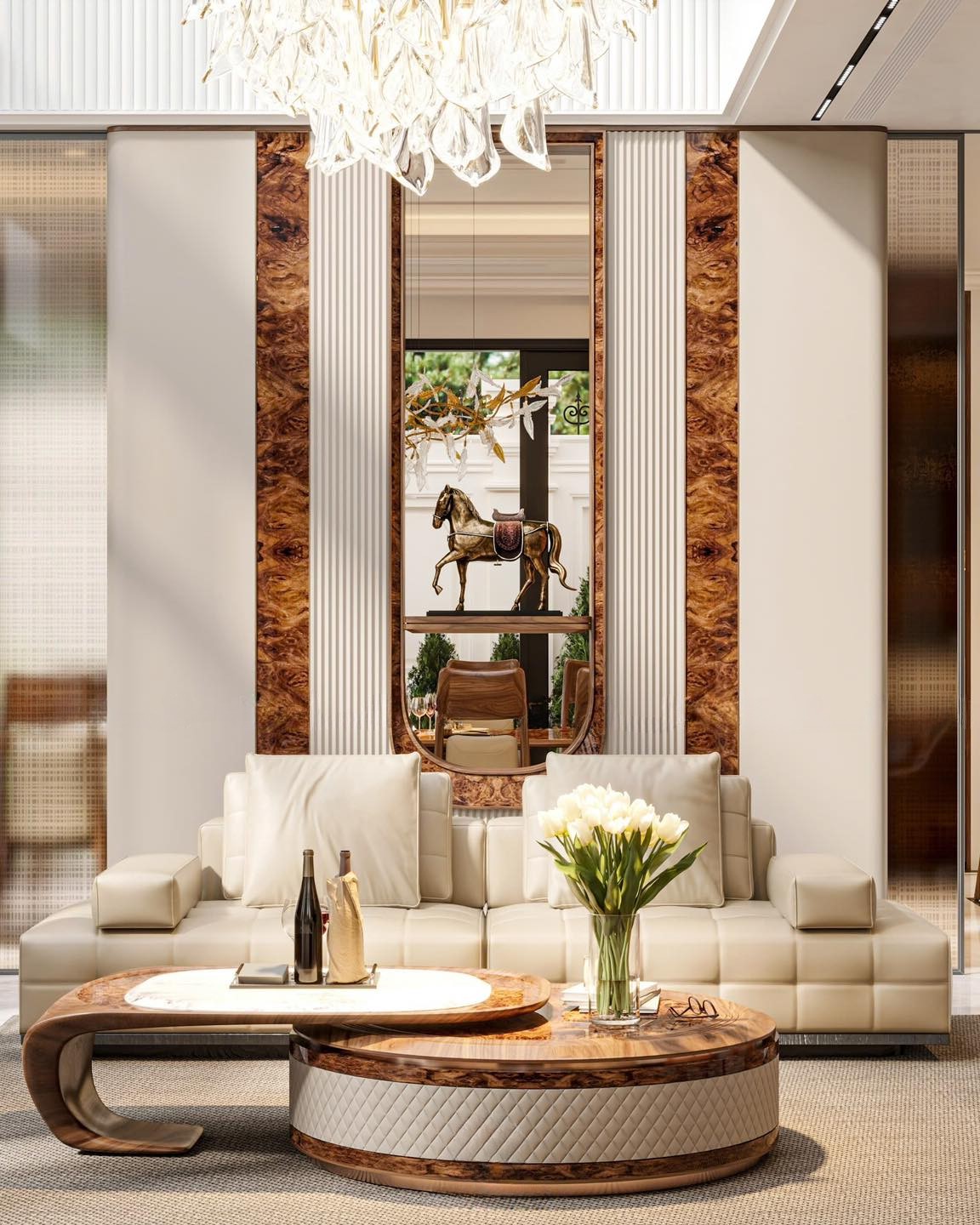 Mẫu bàn trà tròn hiện đại 2 tầng tách rời mặt đá ceramic trắng và gỗ veneer nu sang trọng Mẫu bàn trà tròn hiện đại 2 tầng tách rời mặt đá ceramic trắng và gỗ veneer nu sang trọng