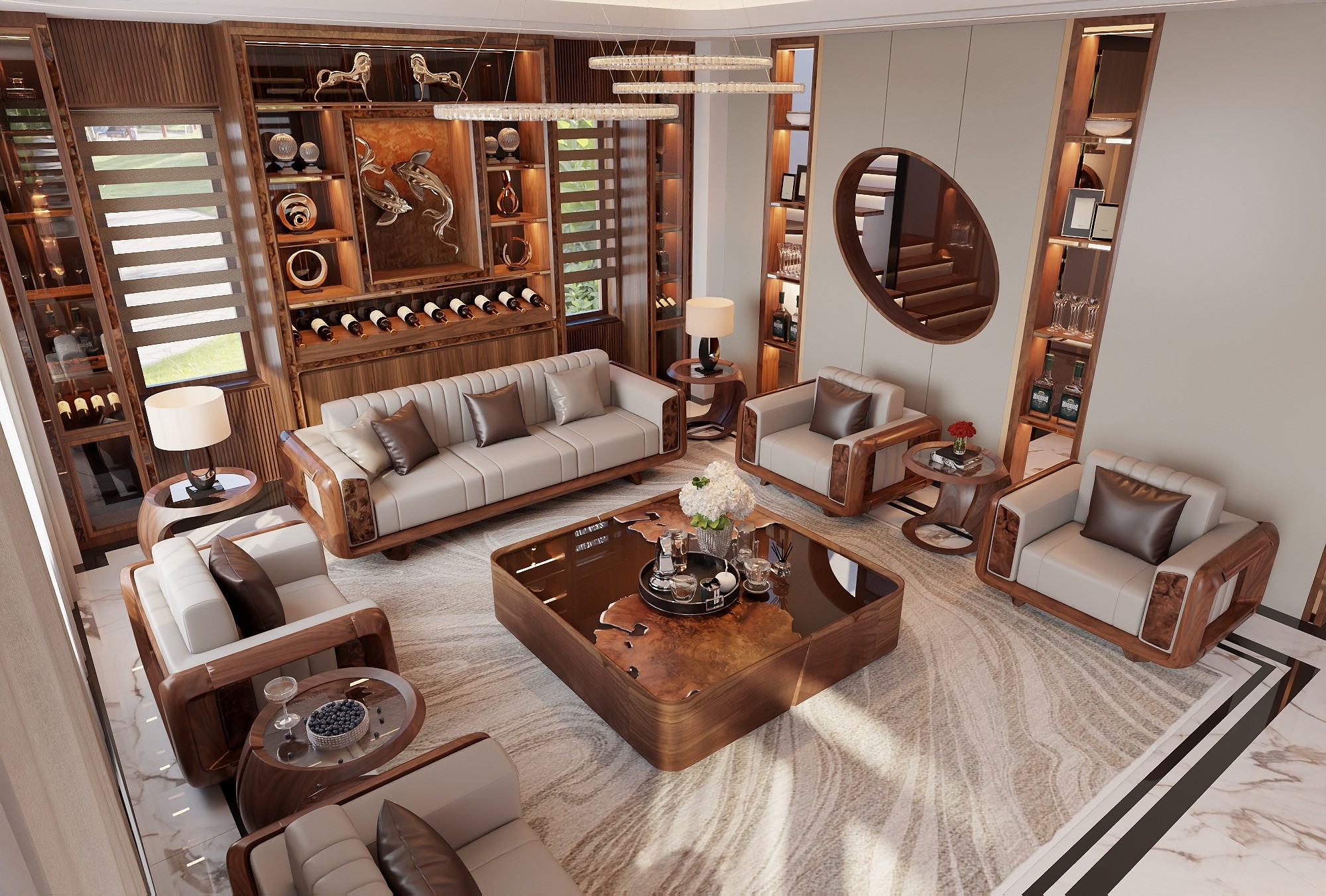 Bộ bàn ghế gỗ phong khach sang trọng hiện đại