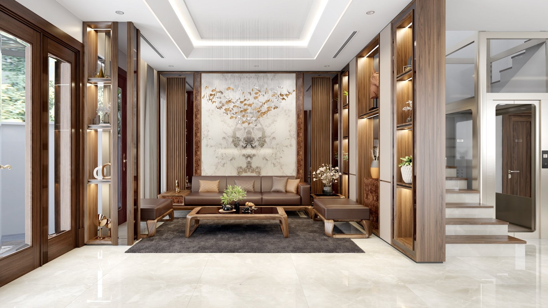 Bộ bàn ghế gỗ phòng khách nhỏ gọn với ghế băng 3 chỗ và bàn trà mặt kính đen Bộ bàn ghế gỗ phòng khách nhỏ gọn với ghế băng 3 chỗ và bàn trà mặt kính đen