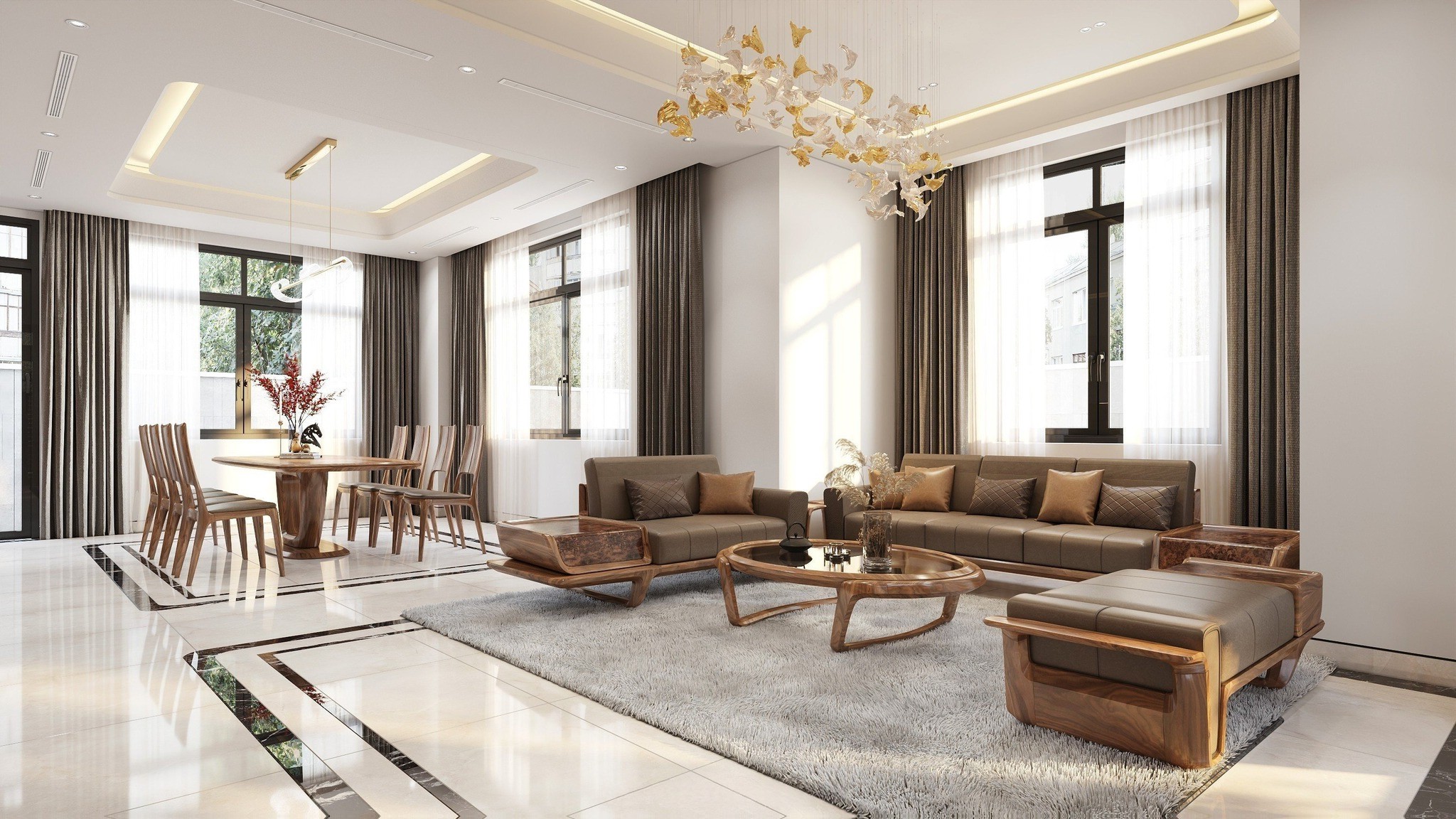 Bộ bàn ghế óc chó nhỏ gọn cho phòng khách