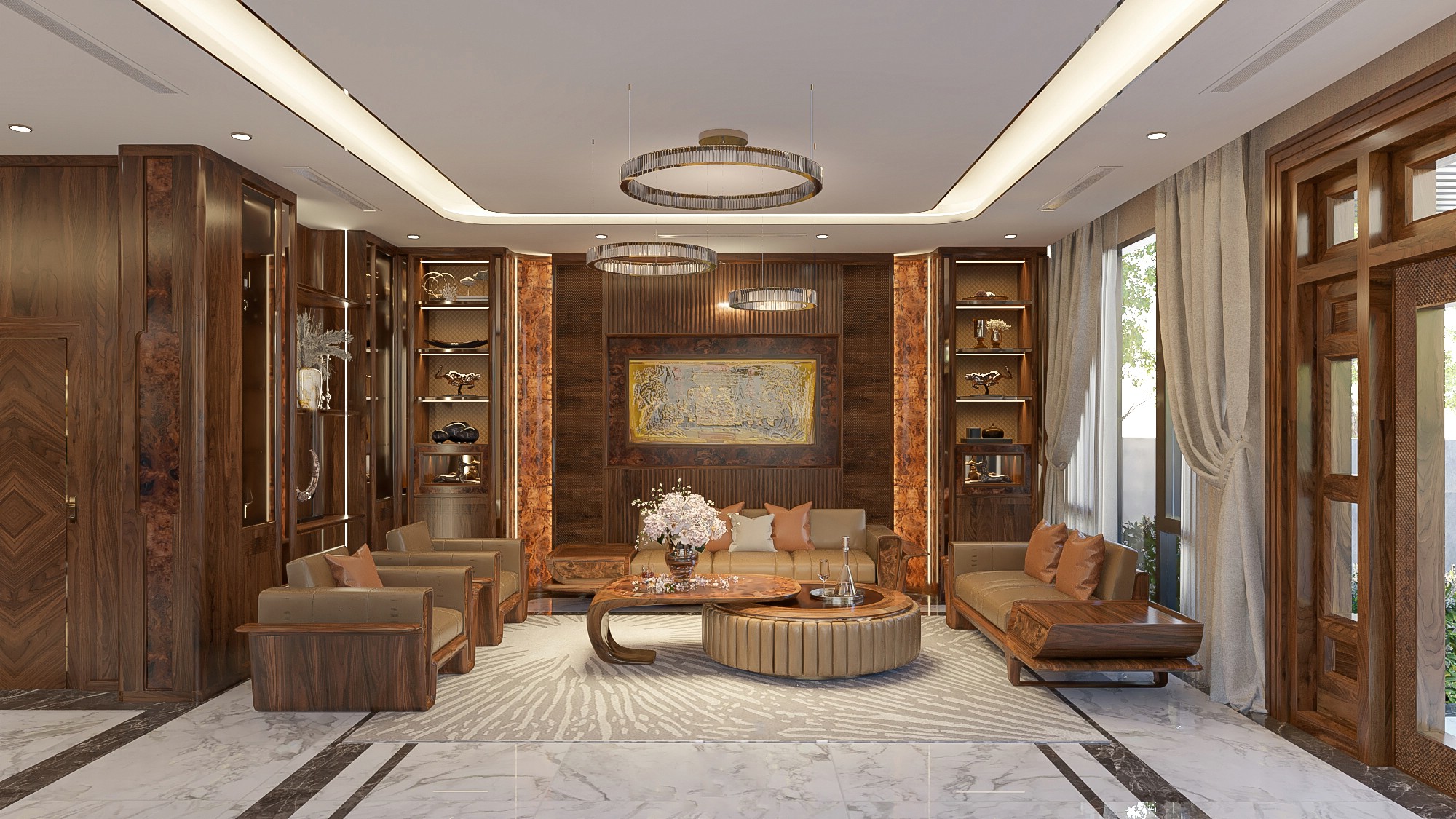 Bộ bàn ghế sofa gỗ óc chó tự nhiên sang trọng