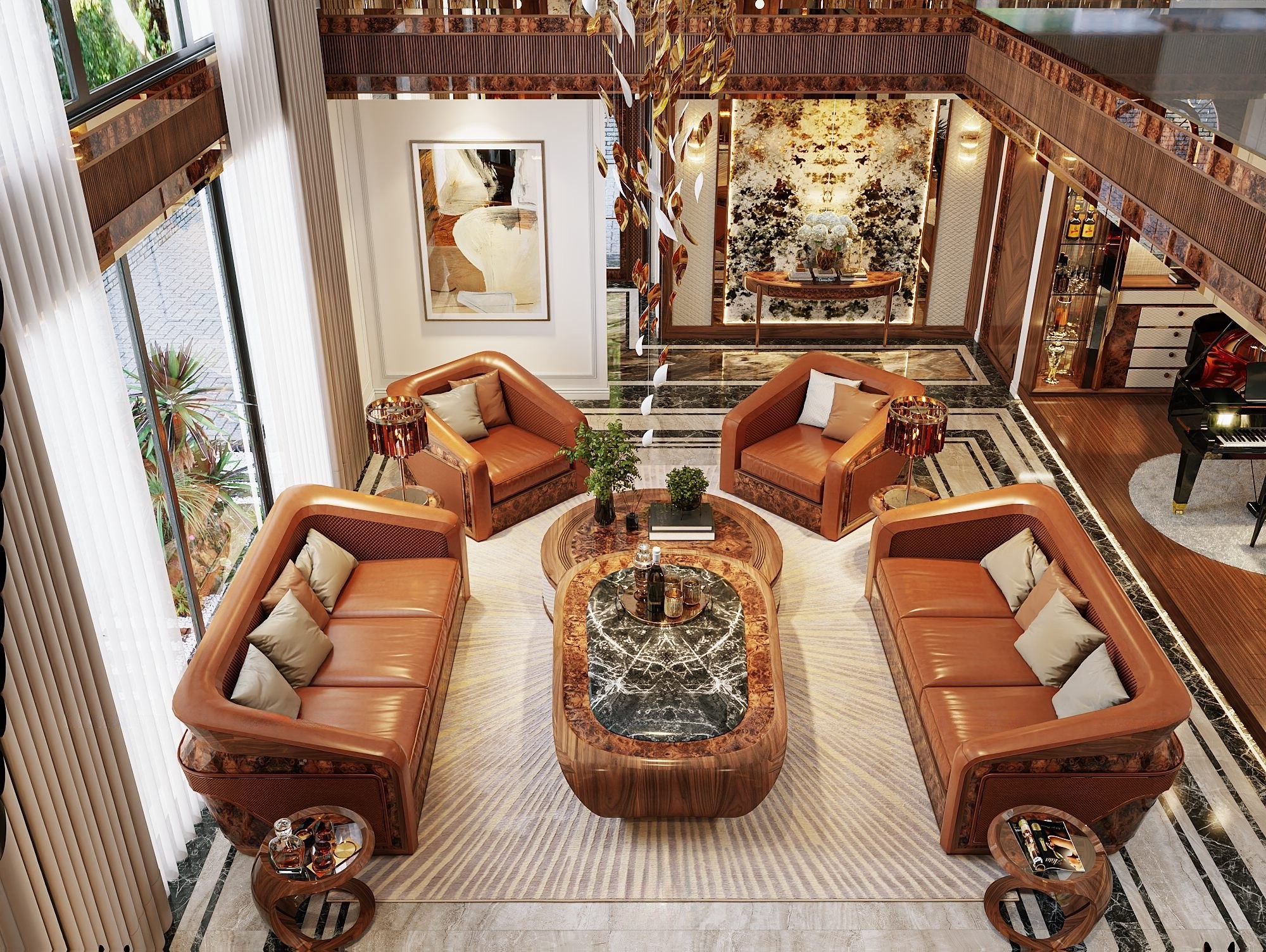 Bộ ghế sofa gỗ óc chó sang trọng