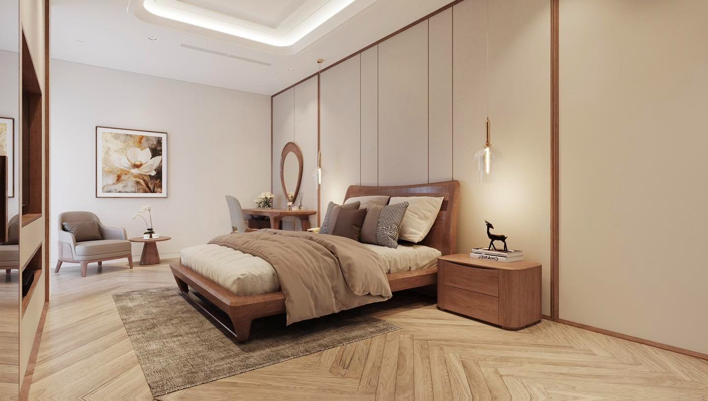Giường gỗ tự nhiên 1m8x2m đầu giường cao 1,2m