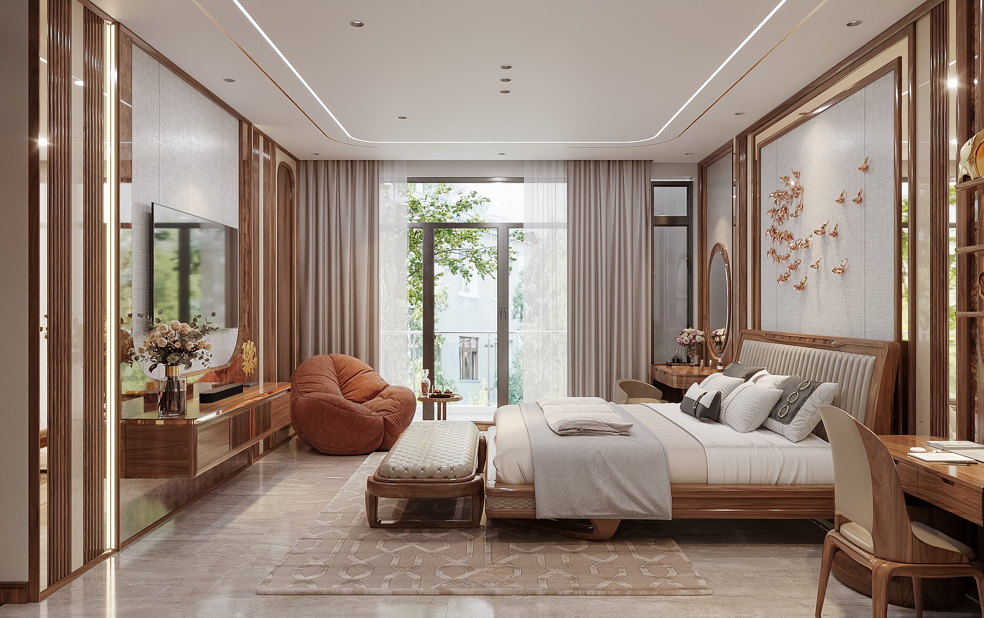 Giường ngủ bằng gỗ tự nhiên màu nâu nhạt với khung ốp da và tựa đầu cao sang trọng Giường ngủ bằng gỗ tự nhiên màu nâu nhạt với khung ốp da và tựa đầu cao sang trọng