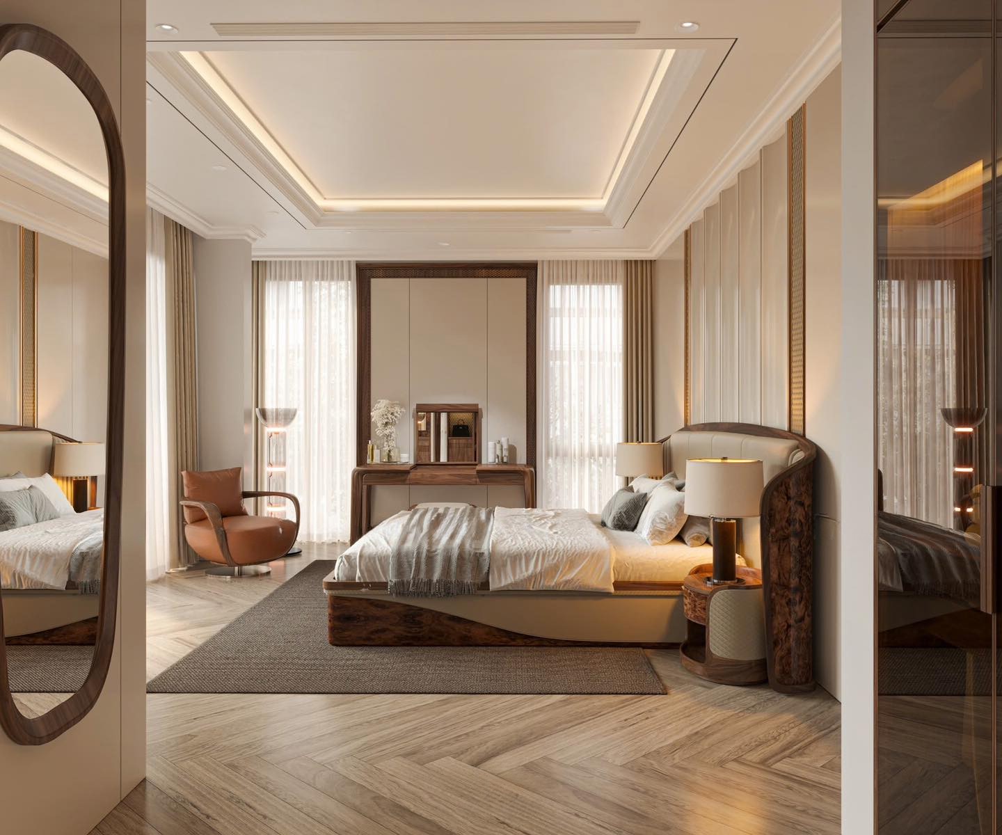 Giường ngủ gỗ – Sự kết hợp tinh tế giữa chất liệu tự nhiên và thiết kế hiện đại Giường ngủ gỗ óc chó tự nhiên sang trọng hiện đại