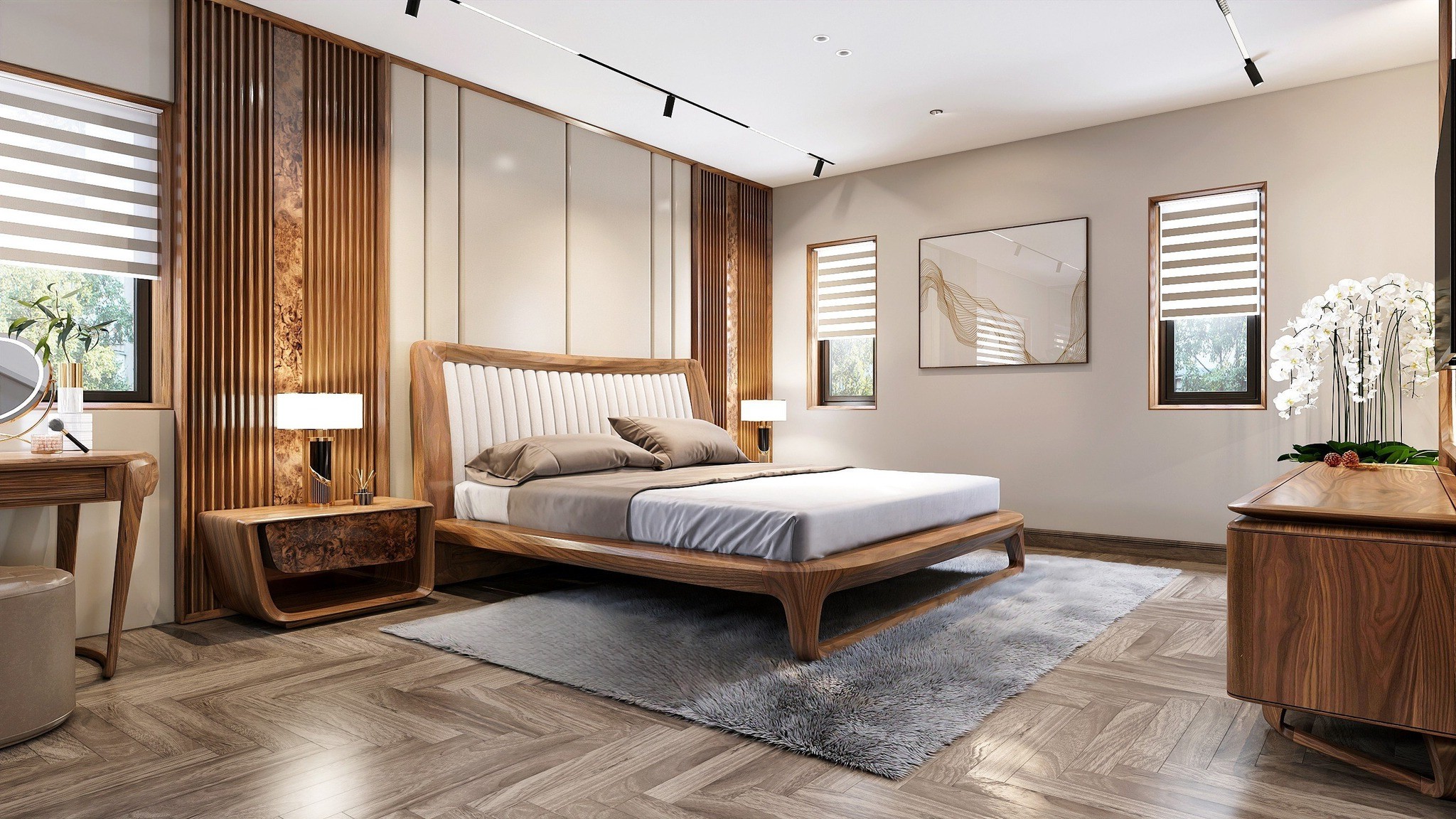 Giường ngủ hiện đại đơn giản khung gỗ óc chó hoặc gỗ sồi tựa đầu bọc đệm vải Giường ngủ hiện đại đơn giản khung gỗ óc chó hoặc gỗ sồi tựa đầu bọc đệm vải