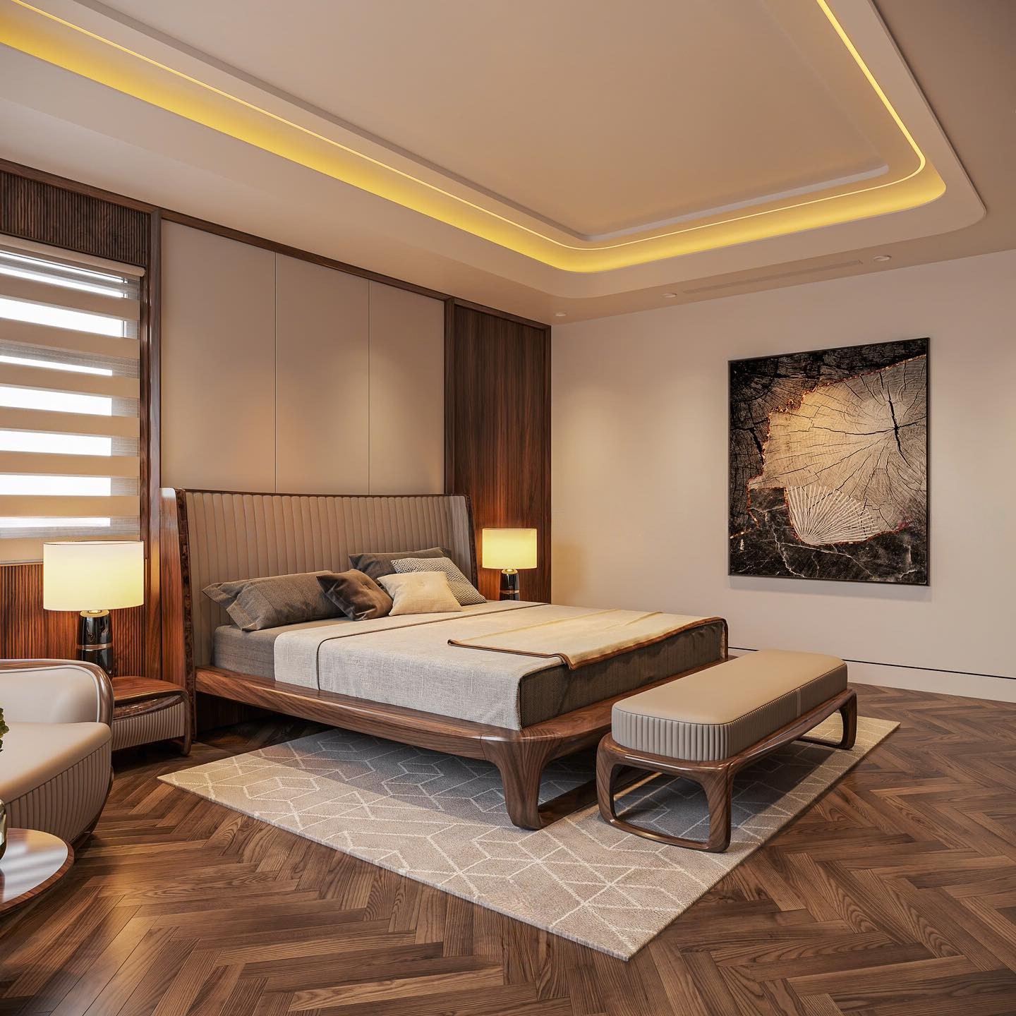 Giường óc chó sang trọng cho phòng ngủ hiện đại