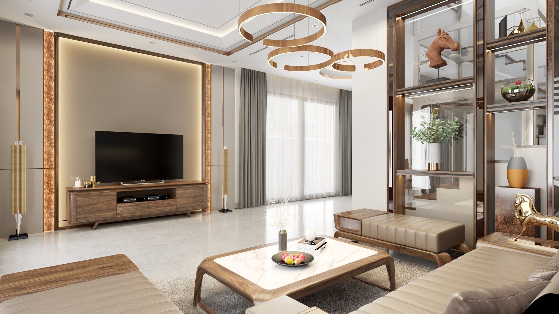 Kệ để tivi gỗ óc chó tự nhiên thanh lịch và tinh tế