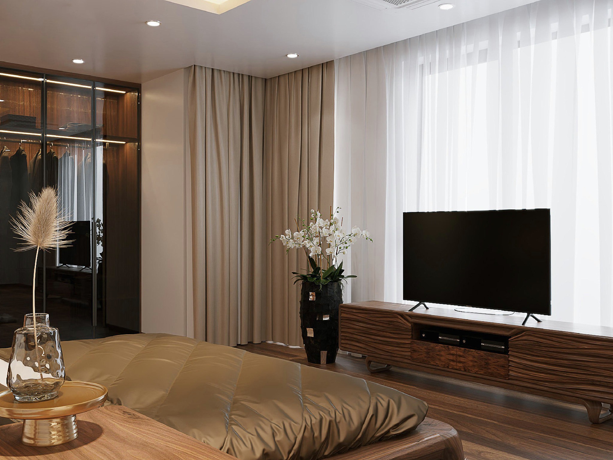 Kệ để tivi – Sự kết hợp tinh tế giữa công năng và thẩm mỹ Kệ để tivi gỗ óc chó tự nhiên sang trọng hiện đại