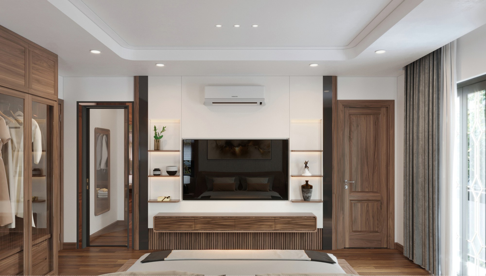 Kệ tivi đẹp treo tường kiểu dáng chữ I gỗ tự nhiên màu nâu đậm Kệ tivi đẹp treo tường kiểu dáng chữ I gỗ tự nhiên màu nâu đậm