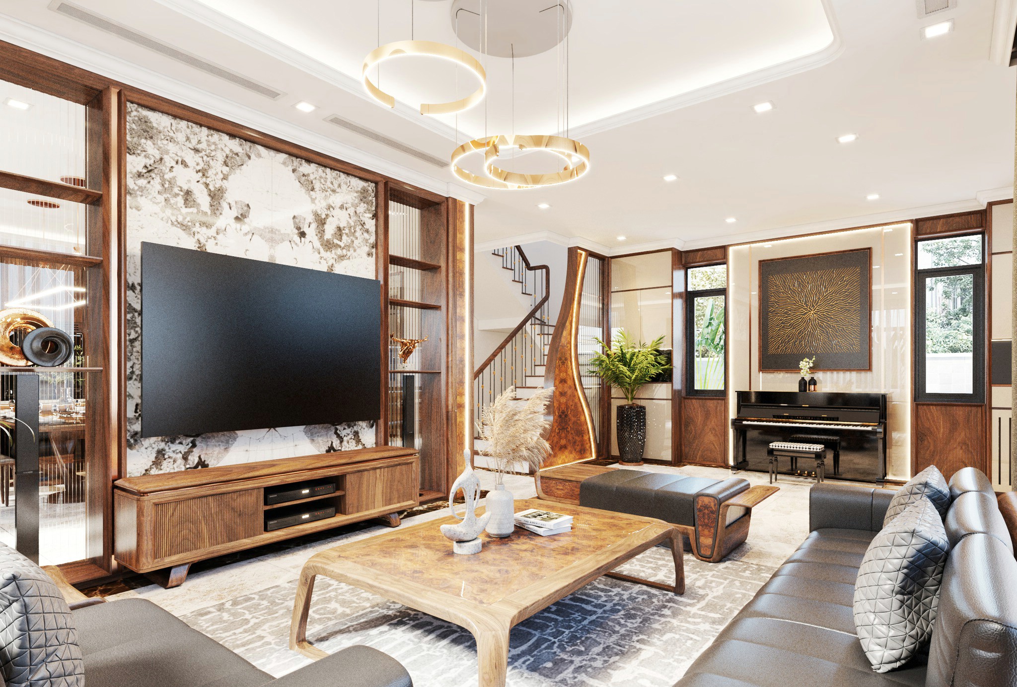 Kệ tivi gỗ óc chó đẹp hiện đại