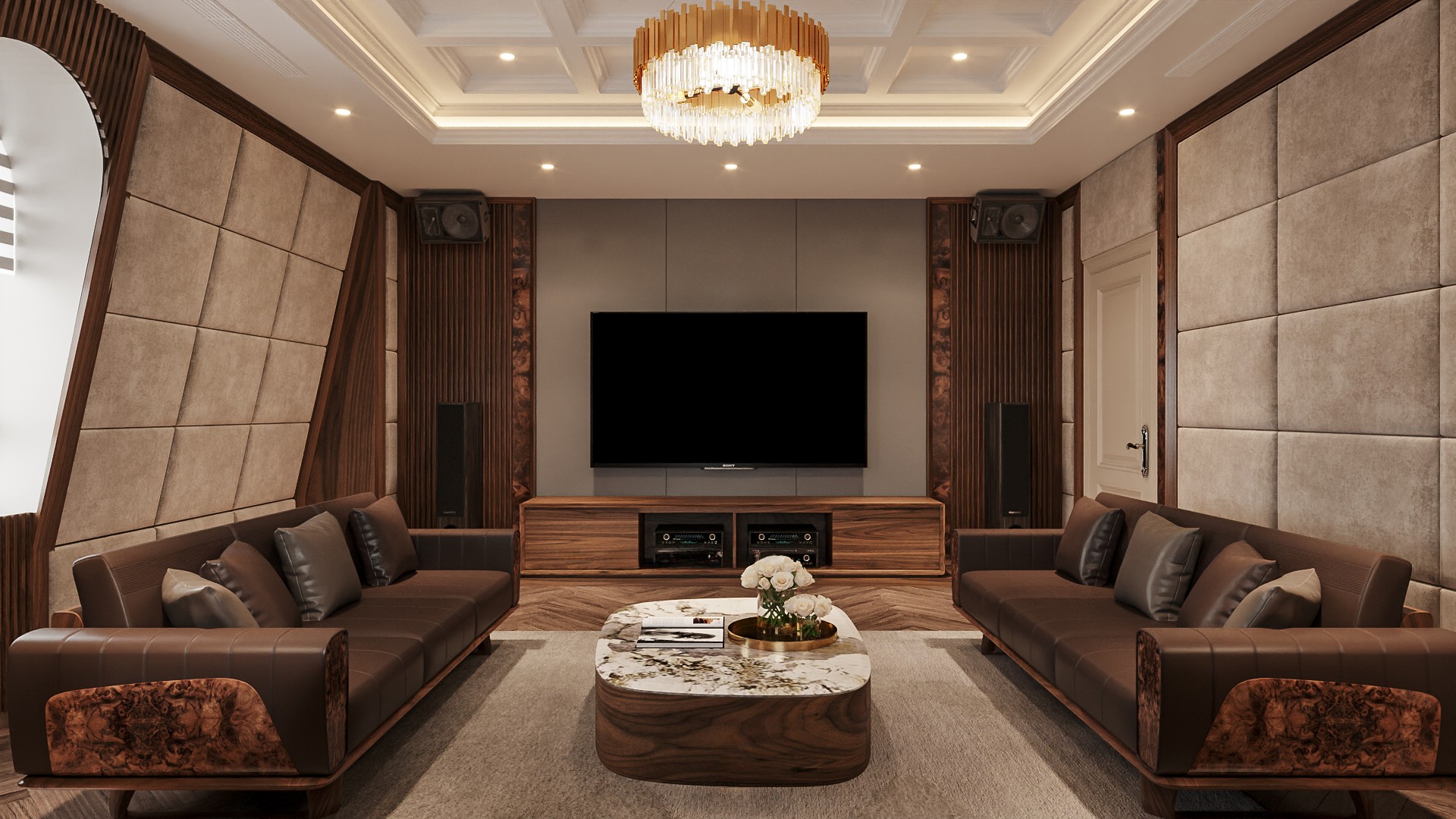 Mẫu bàn ghế sofa gỗ đẹp hiện đại với gỗ óc chó và bàn trà mặt đá ceramic sang trọng Mẫu bàn ghế sofa gỗ đẹp hiện đại với gỗ óc chó và bàn trà mặt đá ceramic sang trọng