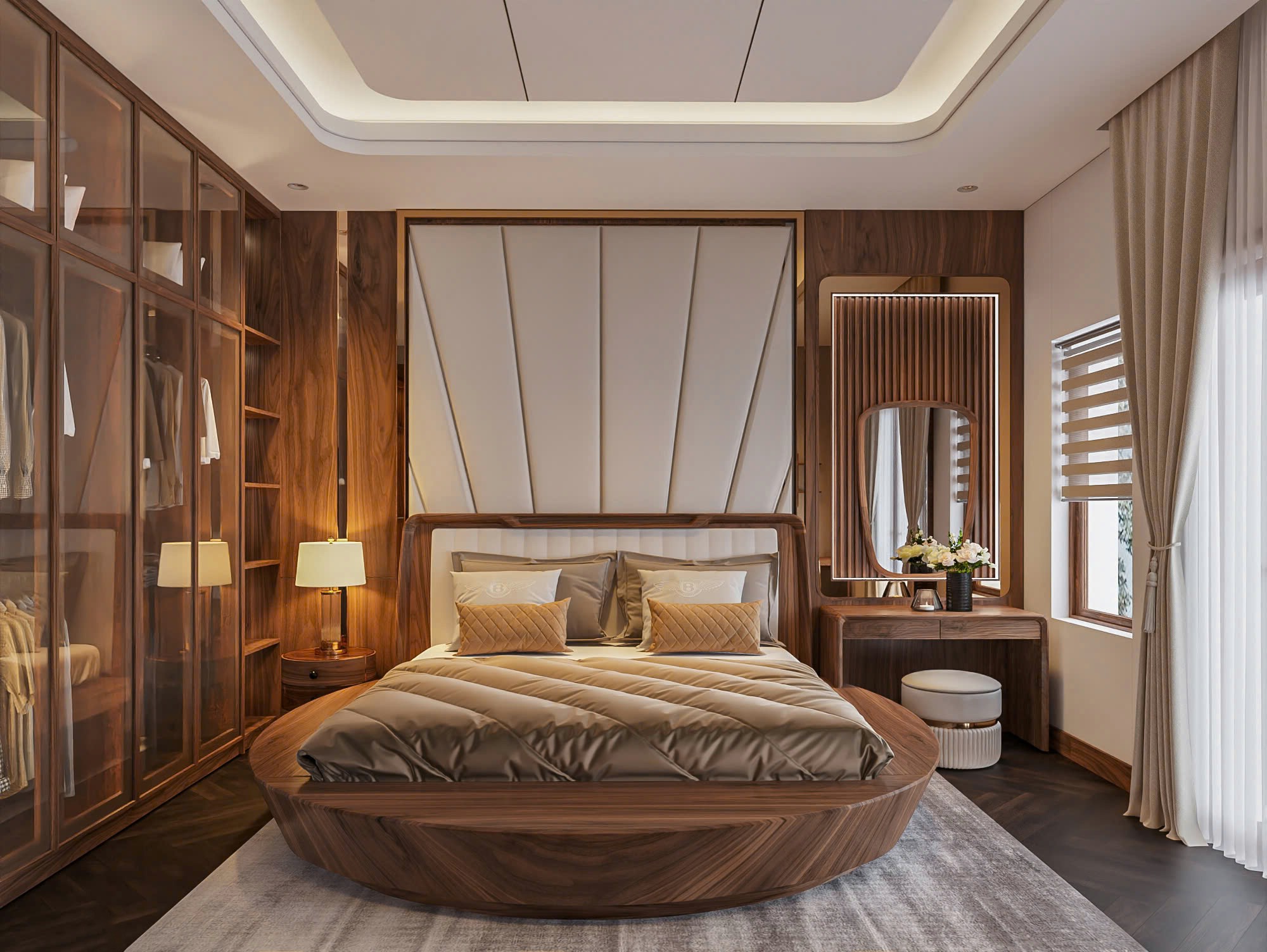 Mẫu giường gỗ tròn gỗ sồi veneer cao cấp Mẫu giường gỗ sồi hiện đại, sang trọng và tinh tế
