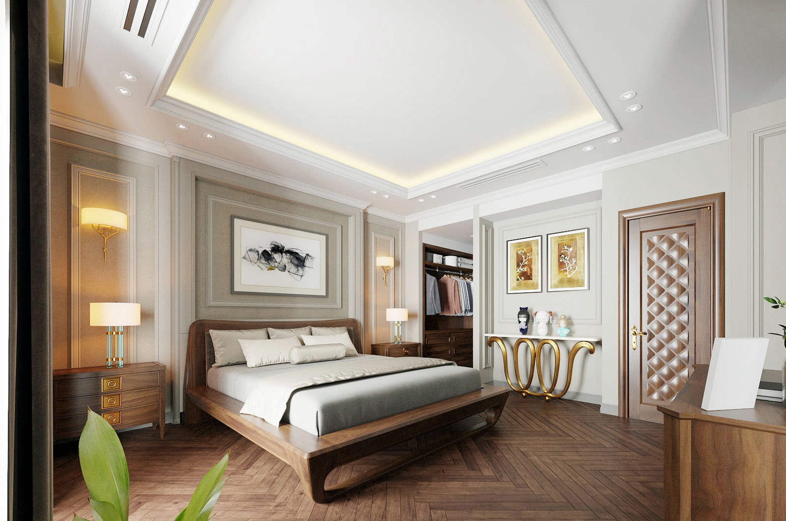 Mẫu giường ngủ gỗ đẹp hiện đại kết hợp hài hòa giữa thẩm mỹ và công năng sử dụng.