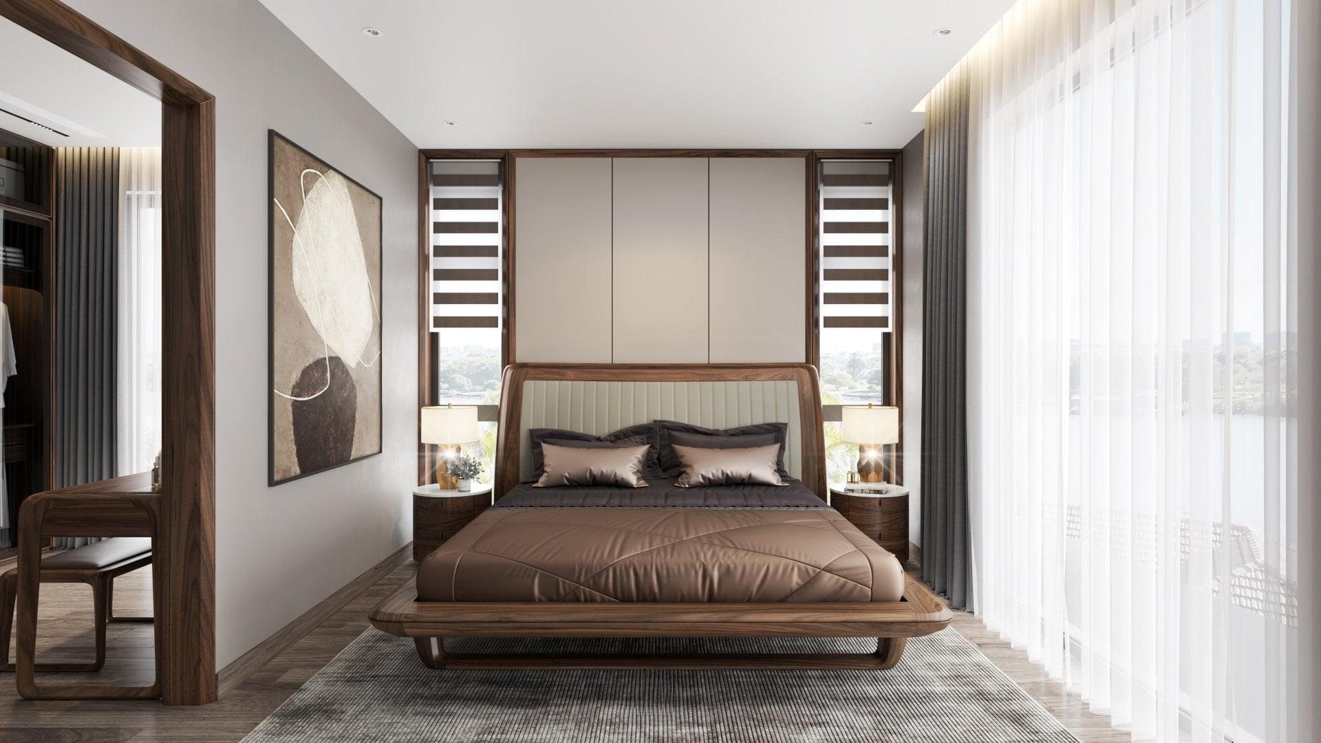 Mẫu giường ngủ – Thiết kế tinh tế cho không gian sang trọng Mẫu giường ngủ hiện đại chất liệu gỗ óc chó