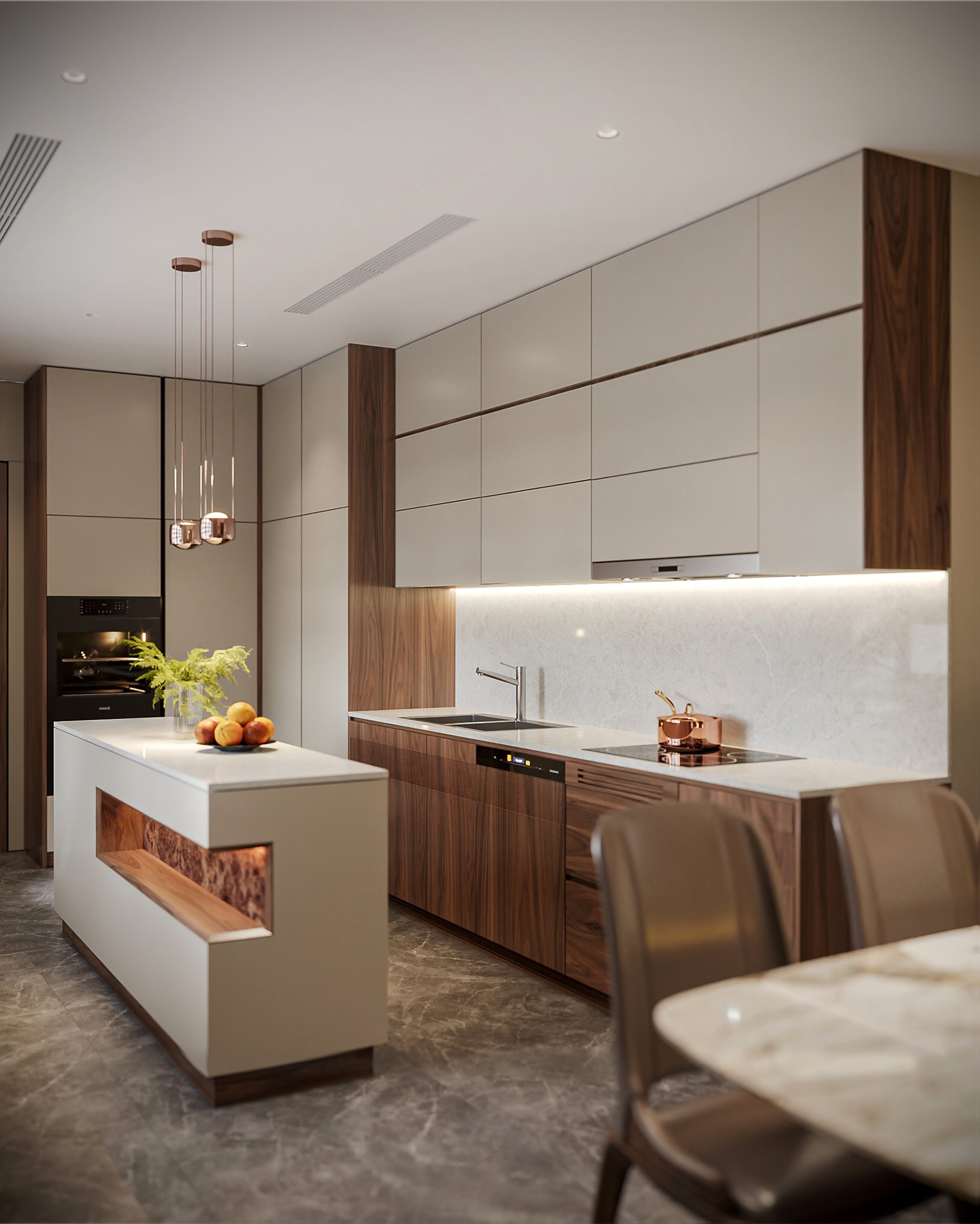 Tủ bếp chữ L hiện đại gỗ tự nhiên kết hợp cánh acrylic trắng Tủ bếp chữ L hiện đại gỗ tự nhiên kết hợp cánh acrylic trắng