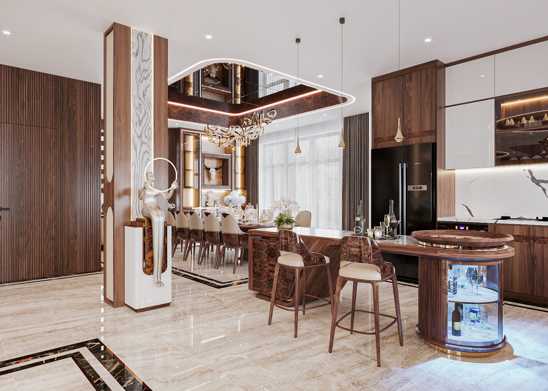 Mẫu tủ quầy bar phòng bếp đẹp hiện đại với mặt đá xám và chân trụ kính Mẫu tủ quầy bar phòng bếp đẹp hiện đại với mặt đá xám và chân trụ kính
