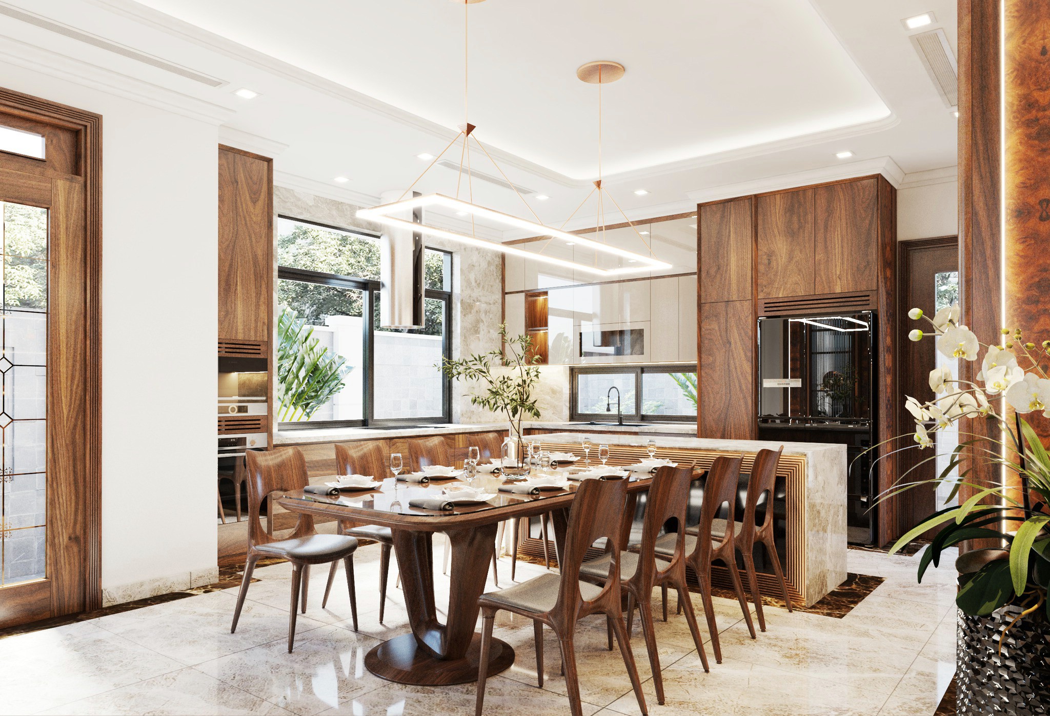 Nội thất phòng bếp gỗ tự nhiên hiện đại