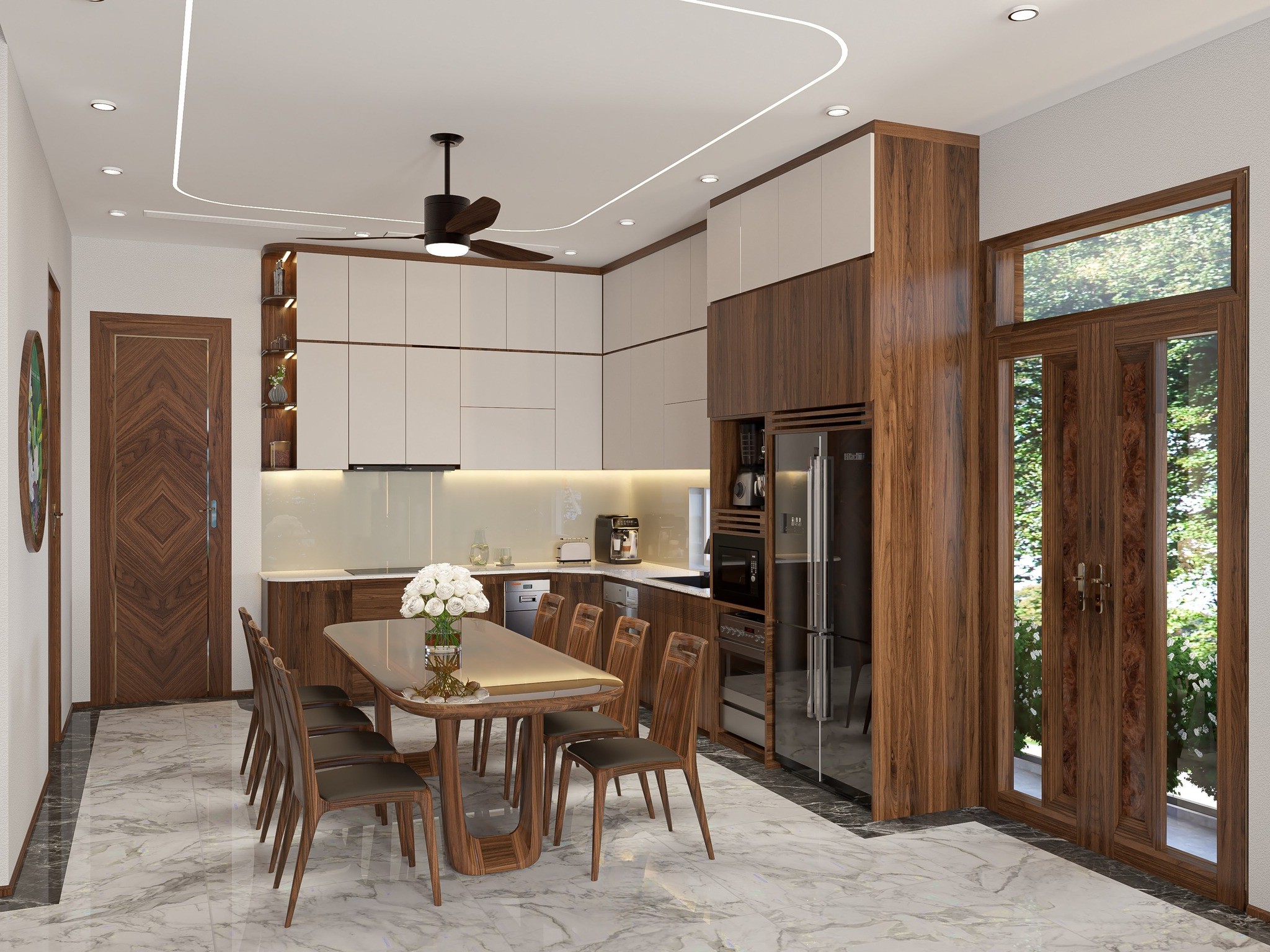 Phòng bếp đơn giản mà đẹp với tủ bếp chữ L hiện đại