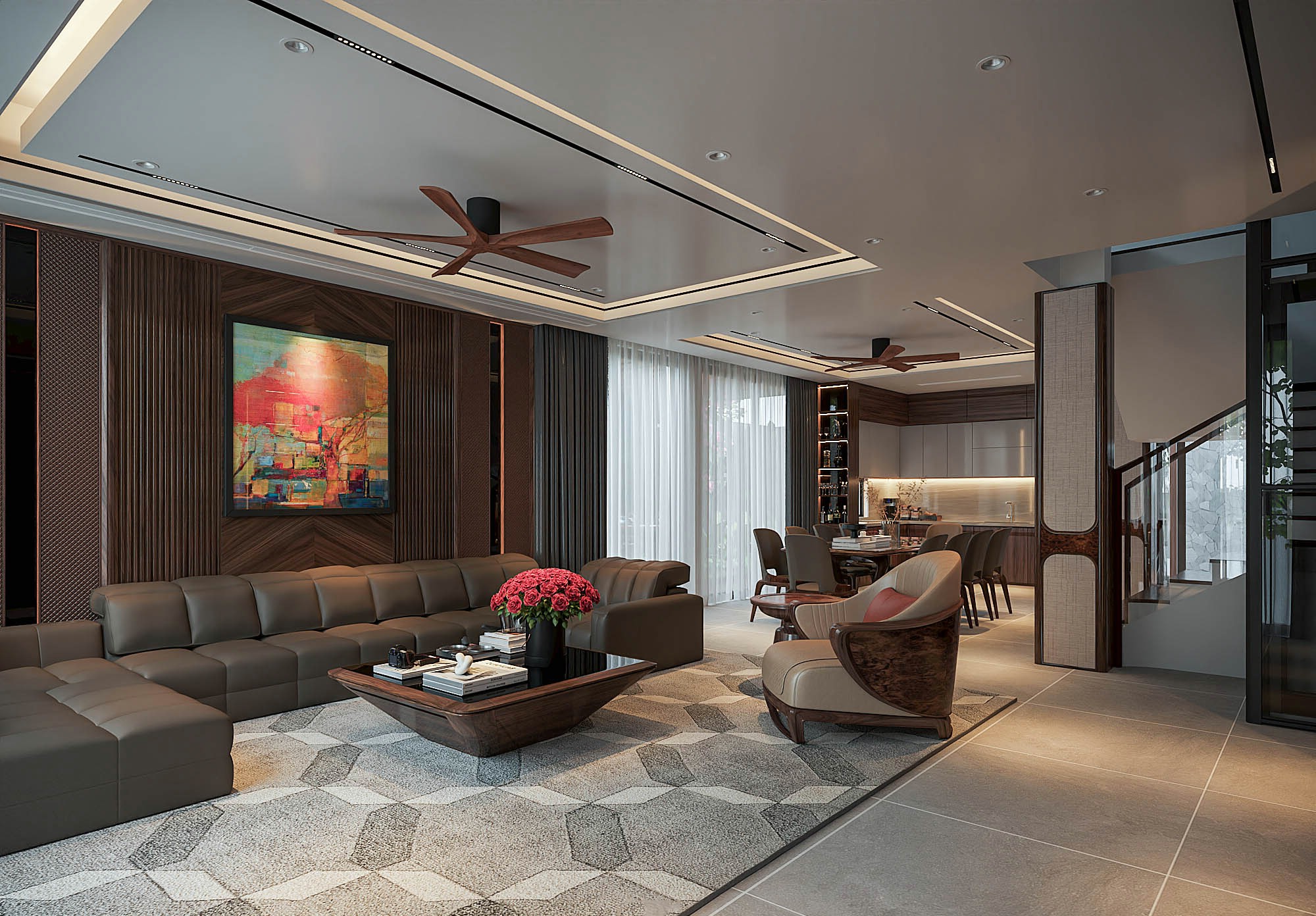 Phòng khách và bếp liền kề hiện đại