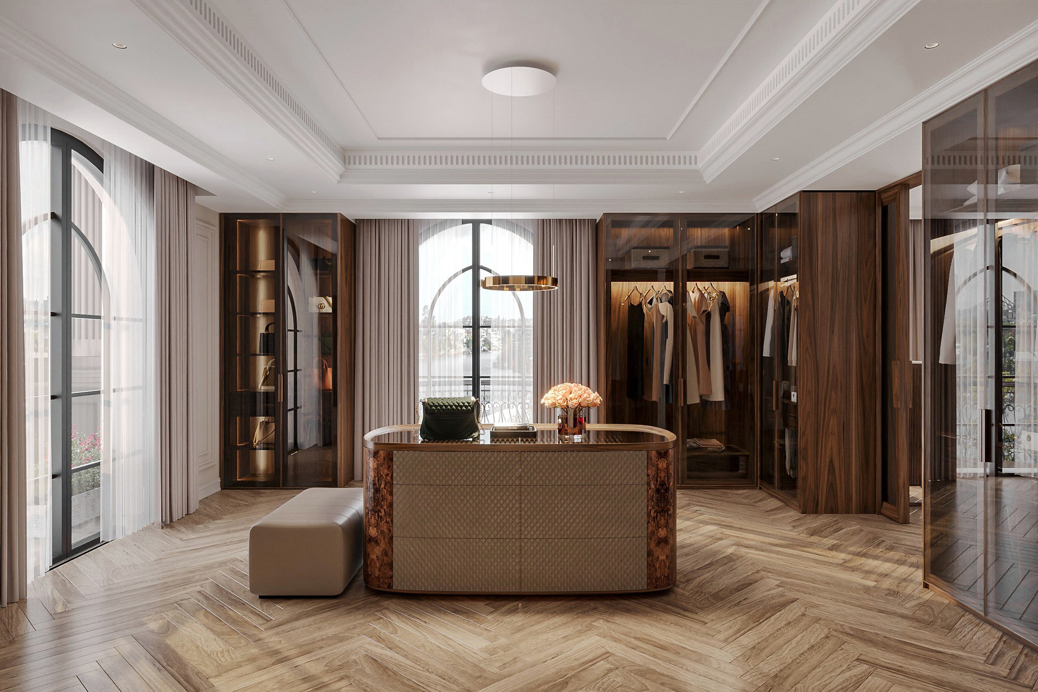 Phòng thay đồ phòng ngủ gỗ tự nhiên hiện đại