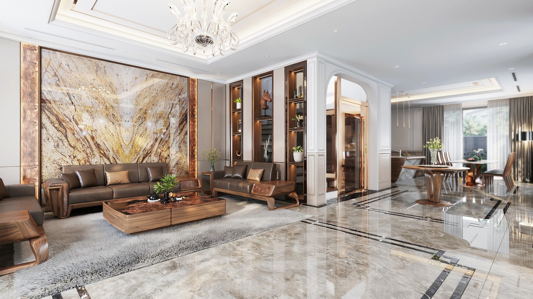 Showroom nội thất gỗ óc chó sang trọng hiện đại