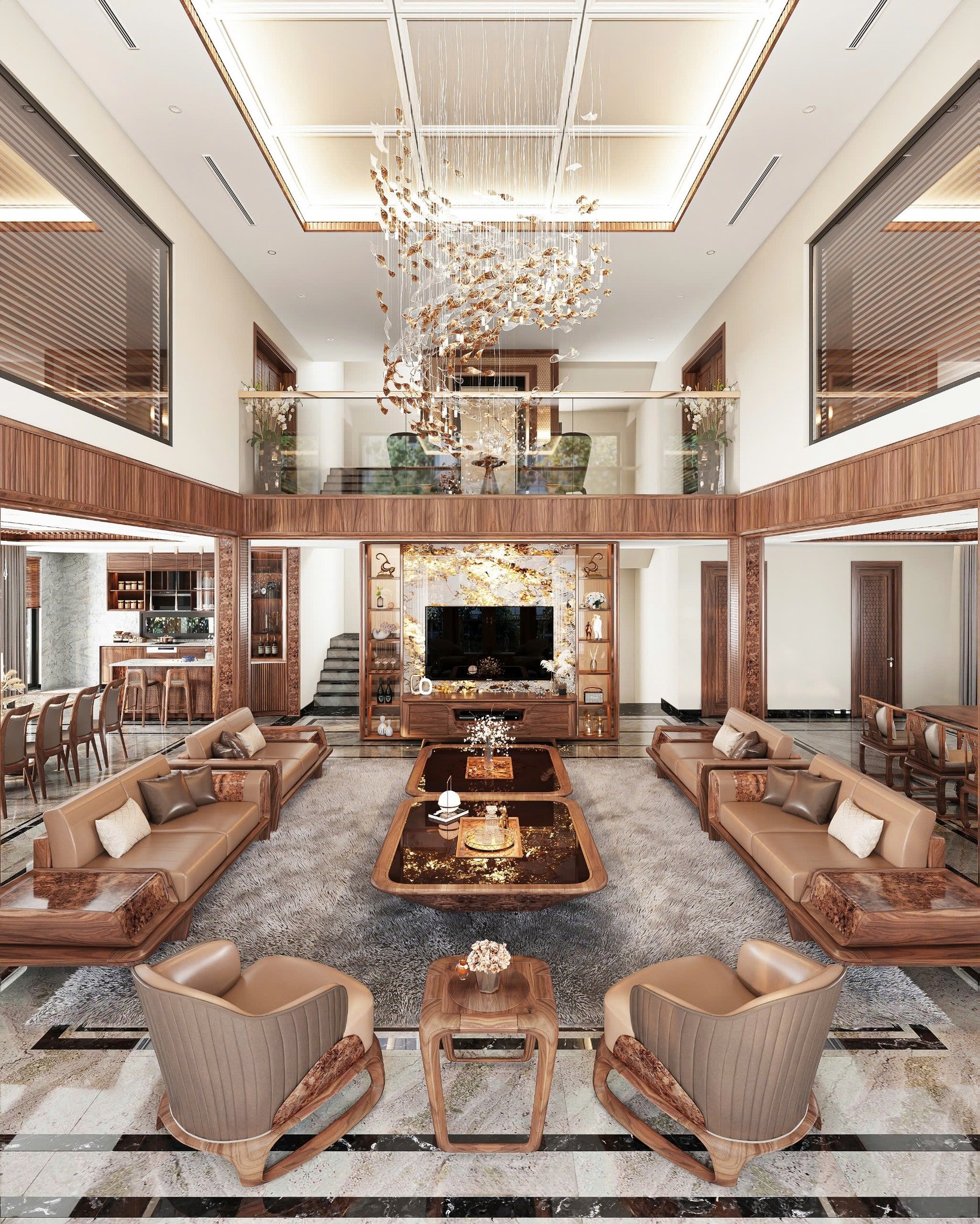 Thi công nội thất biệt thự – hiện thực hóa phong cách sống đẳng cấp Thi công nội thất biệt thự sang trọng với không gian phòng khách hiện đại