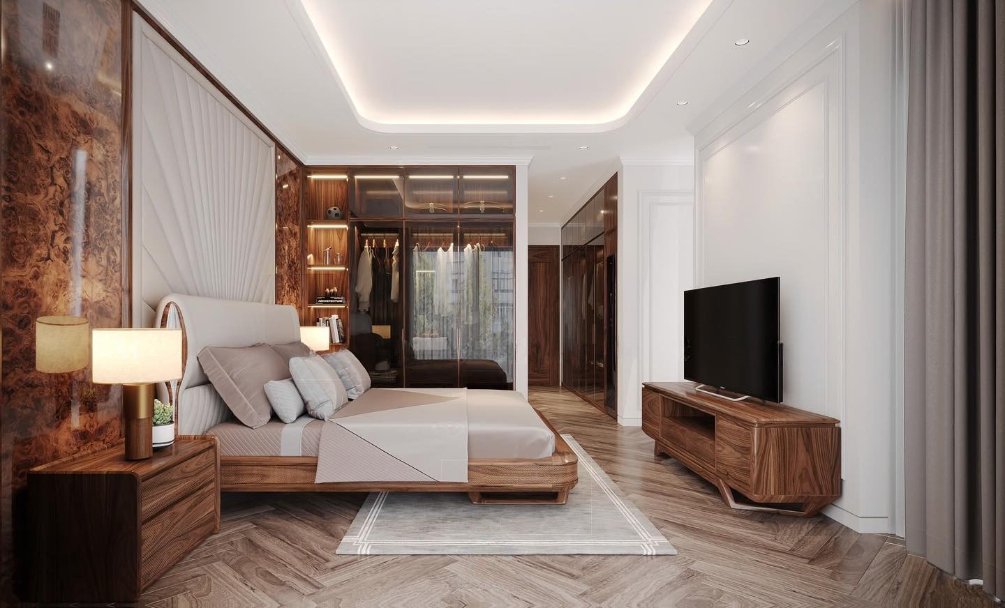 Thi công nội thất nhà phố – Giải pháp tối ưu không gian sống tiện nghi và thẩm mỹ Thi công nội thất nhà phố với phòng ngủ hiện đại sang trọng