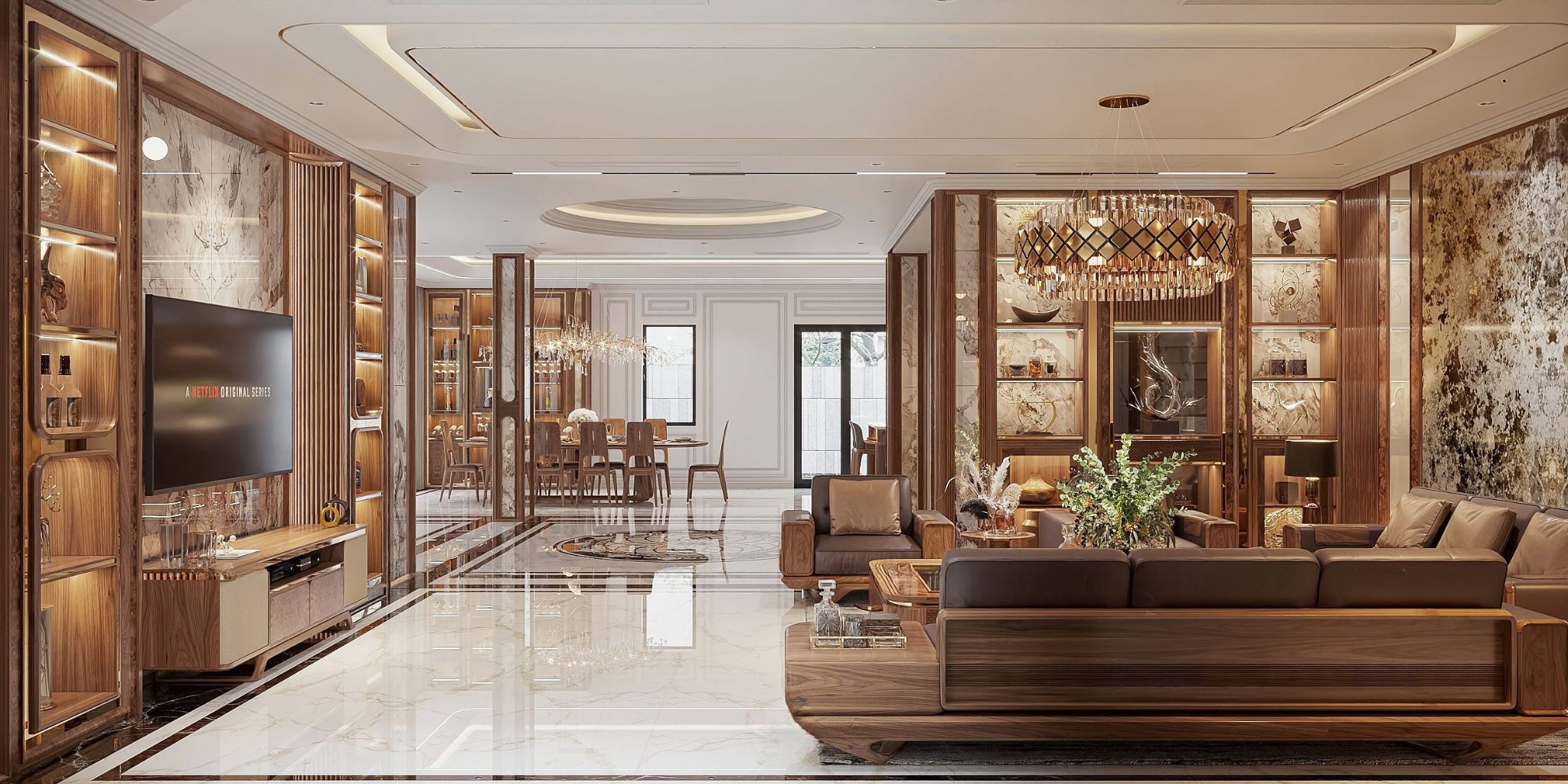 Thiết kế biệt thự gỗ óc chó sang trọng