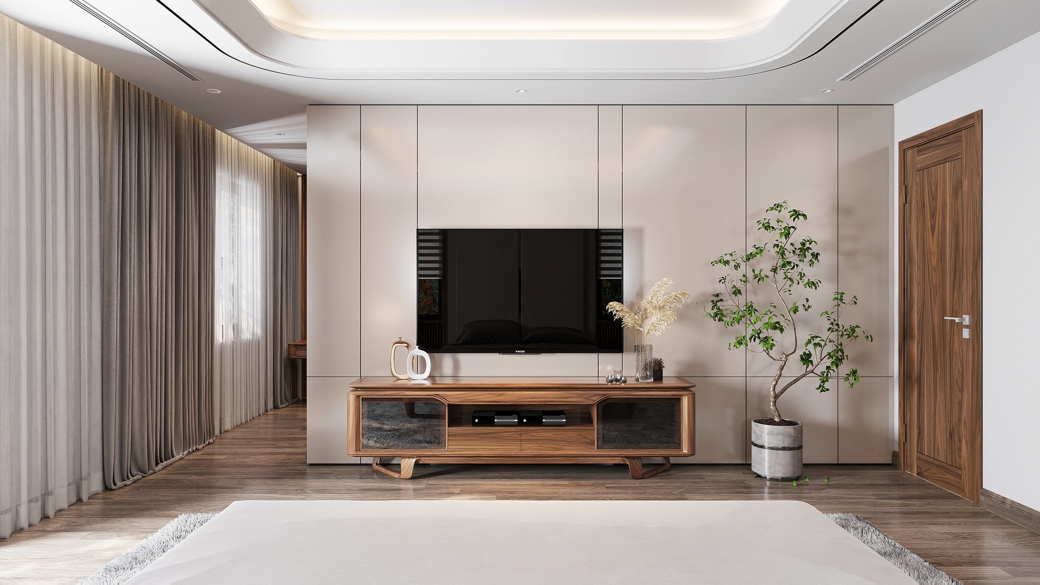 Thiết kế kệ tivi dáng chữ I sát sàn với chân chữ U liền khối chất liệu MDF phủ vân gỗ Thiết kế kệ tivi dáng chữ I sát sàn với chân chữ U liền khối chất liệu MDF phủ vân gỗ