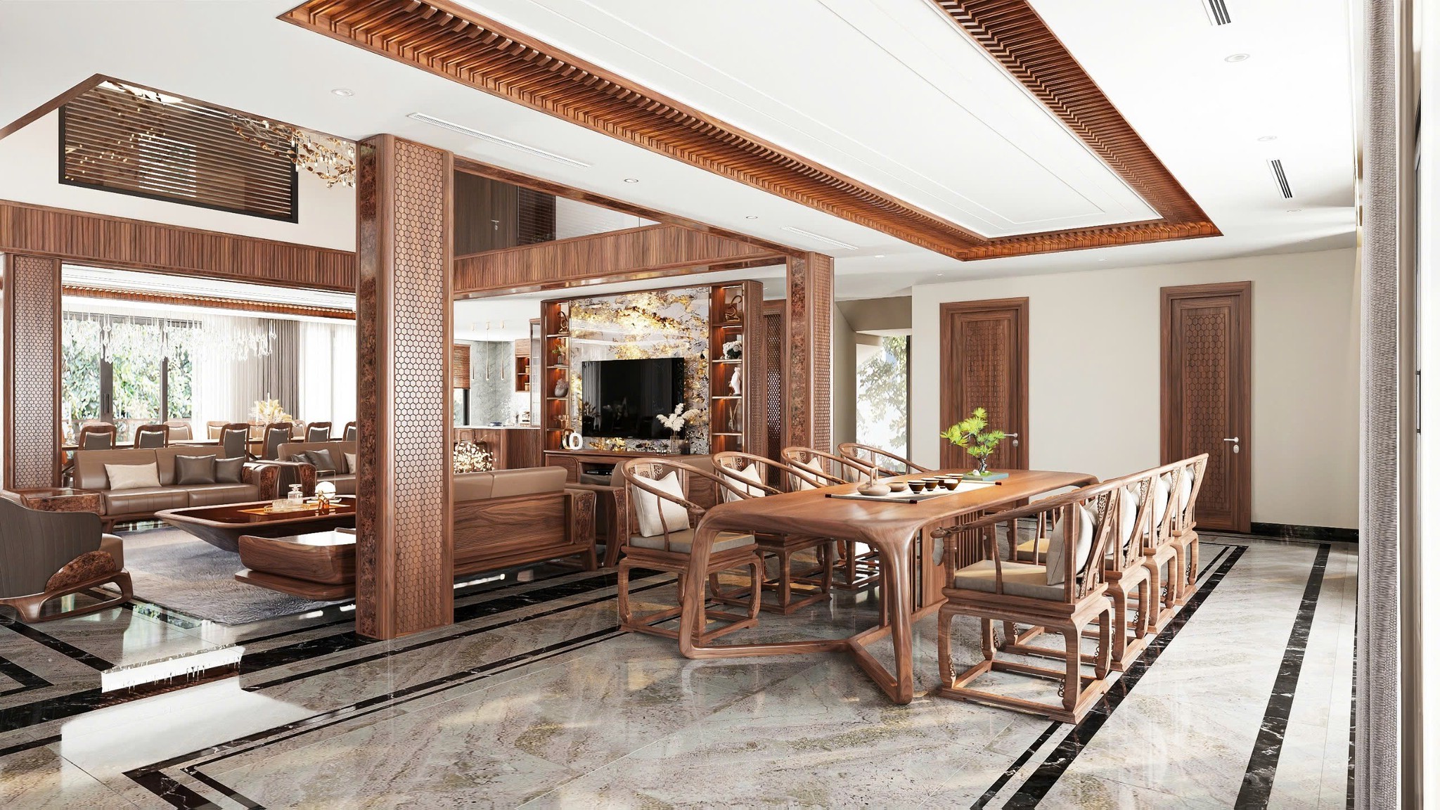 Thiết kế nội thất gỗ óc chó sang trọng hiện đại