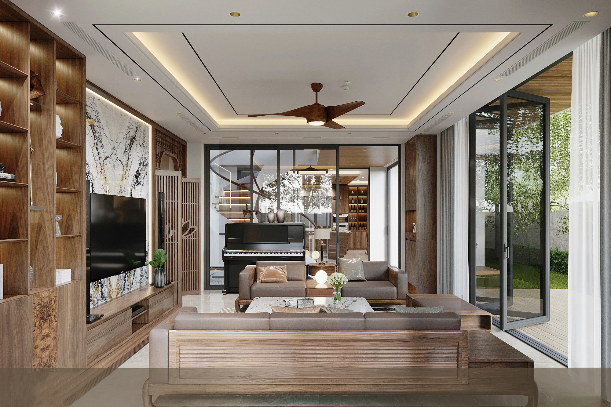 Bàn ghế phòng khách gỗ tự nhiên đẹp hiện đại