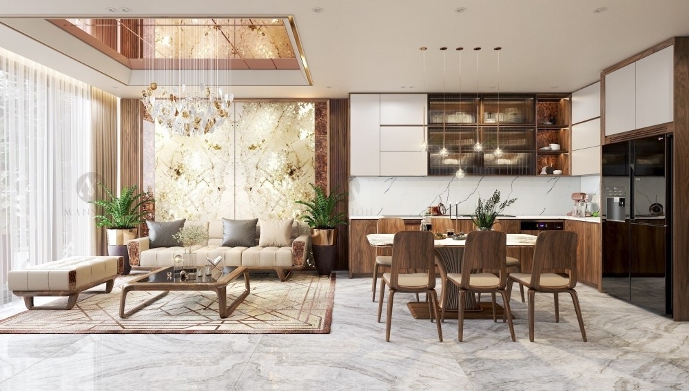 Thiết kế phòng khách và bếp thông nhau