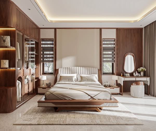 Thiết kế phòng ngủ cao cấp sử dụng vật liệu chất lượng và màu sắc sang trọng