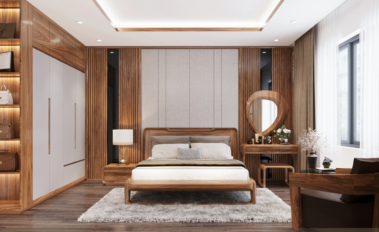 Nội thất phòng ngủ đẹp hiện đại với gỗ sồi tự nhiên