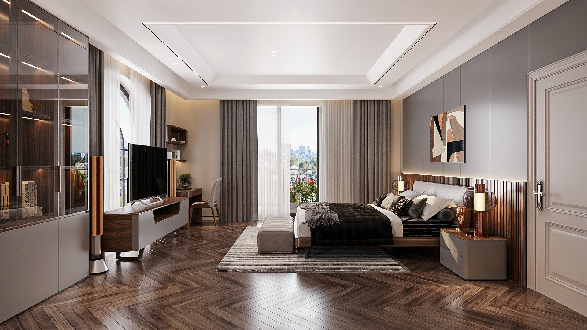 Thiết kế phòng ngủ nhỏ đẹp cho nữ với tone màu ghi xám hiện đại Thiết kế phòng ngủ nhỏ đẹp cho nữ với tone màu ghi xám hiện đại