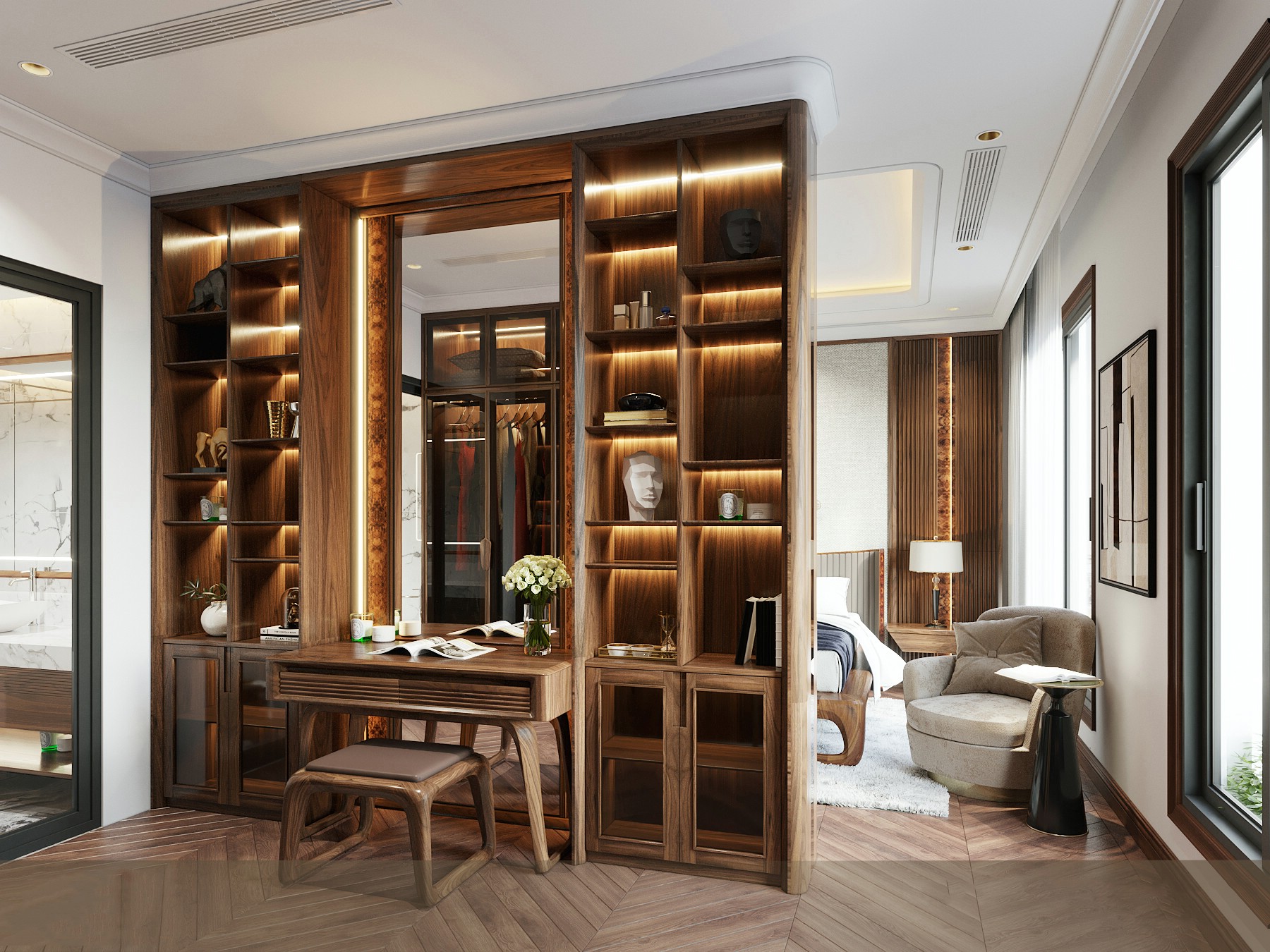 Thiết kế vách ngăn phòng ngủ giúp phân chia khu vực ngủ và sinh hoạt