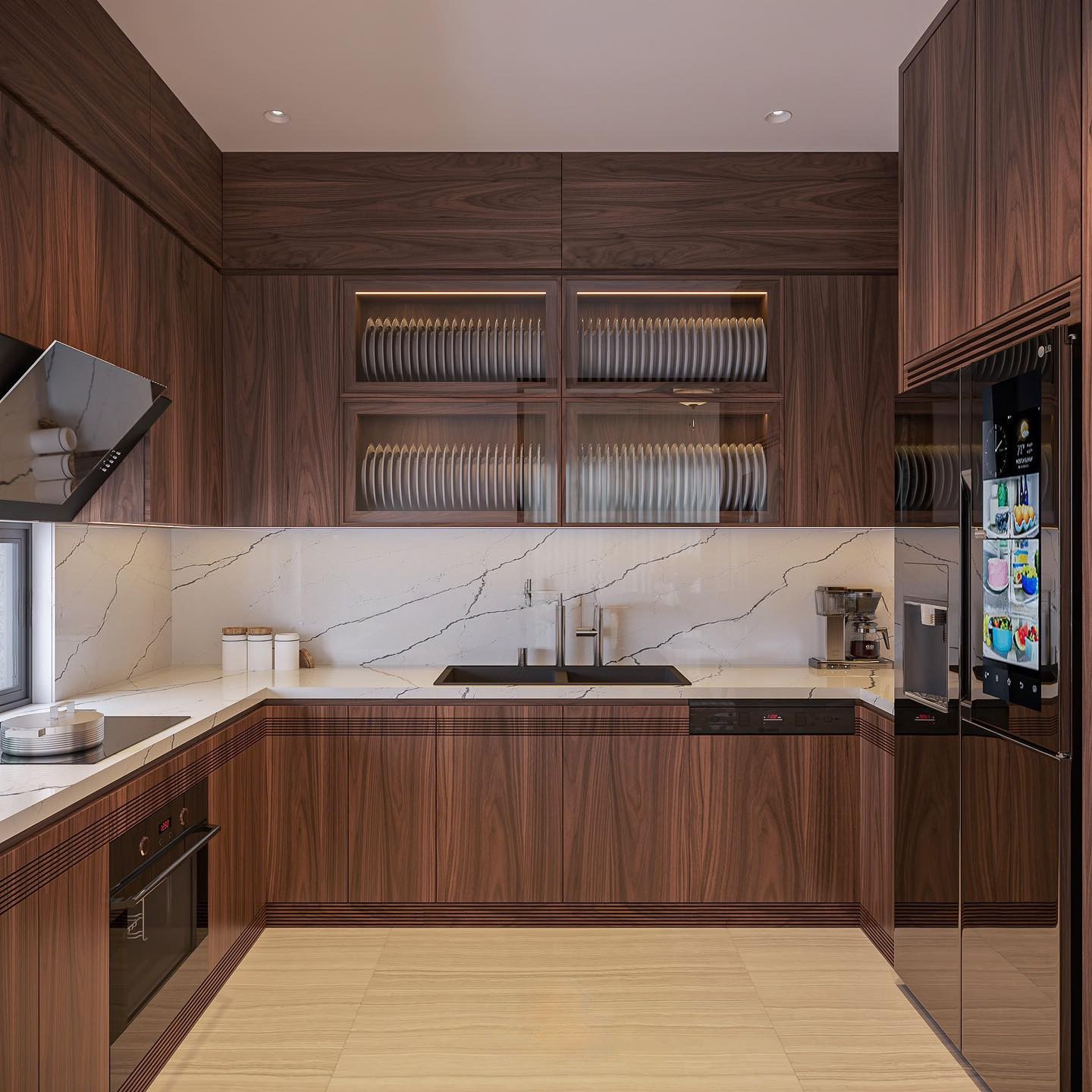 Mẫu tủ bếp gỗ đẹp chữ U sang trọng