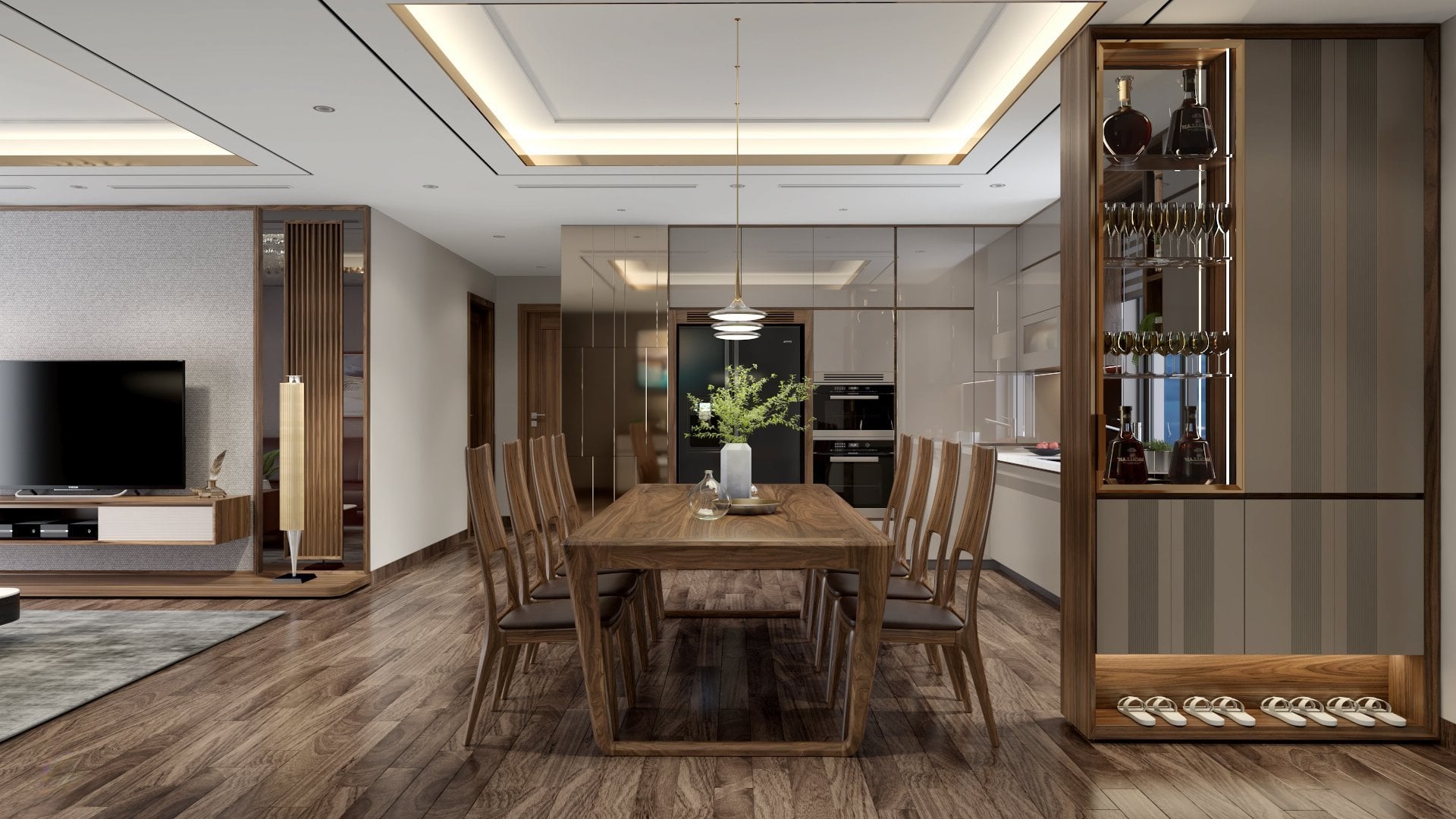 Tủ giày gỗ óc chó hiện đại nhỏ gọn, sang trọng