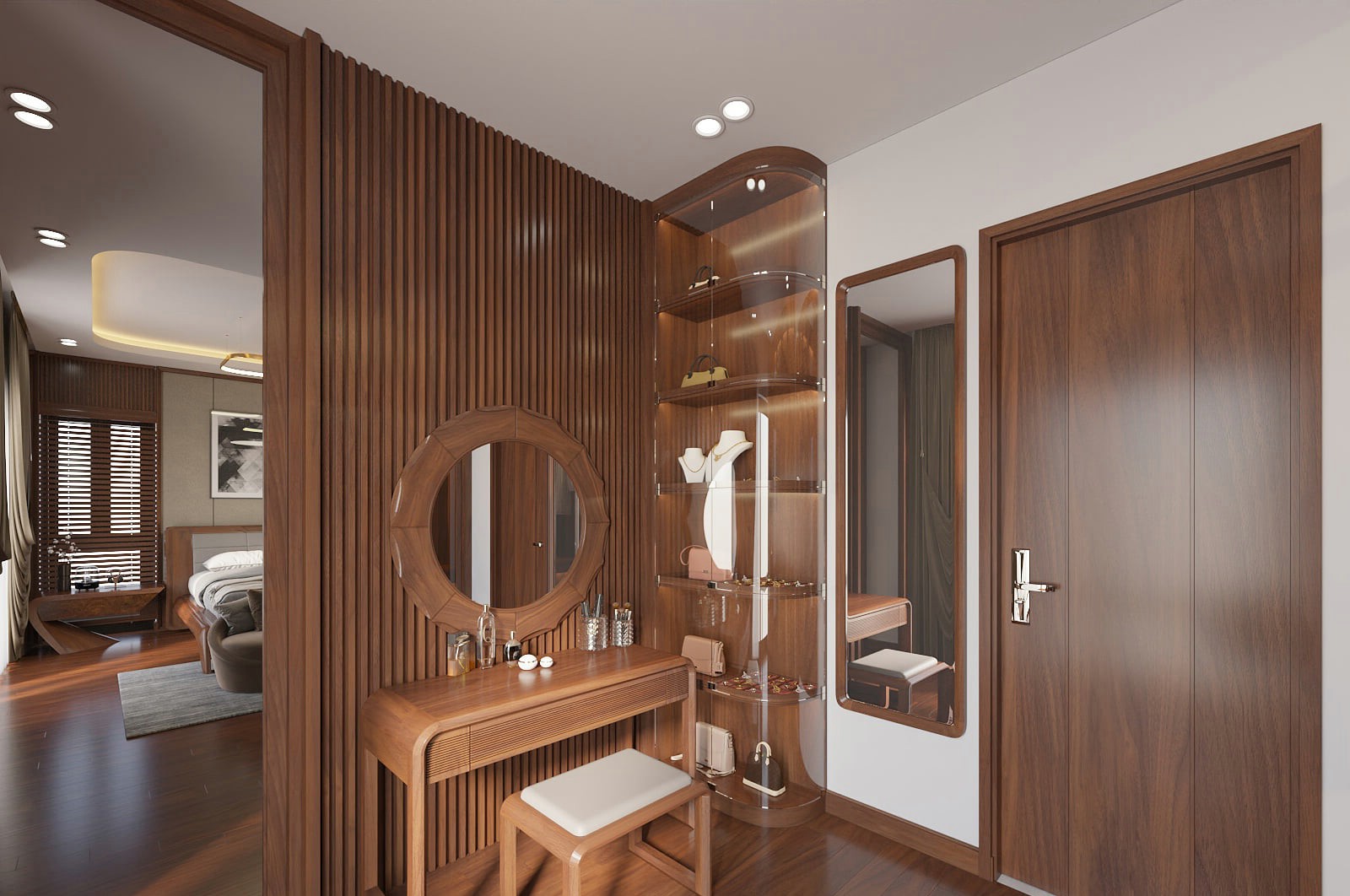 Tủ gỗ kết hợp bàn trang điểm hiện đại